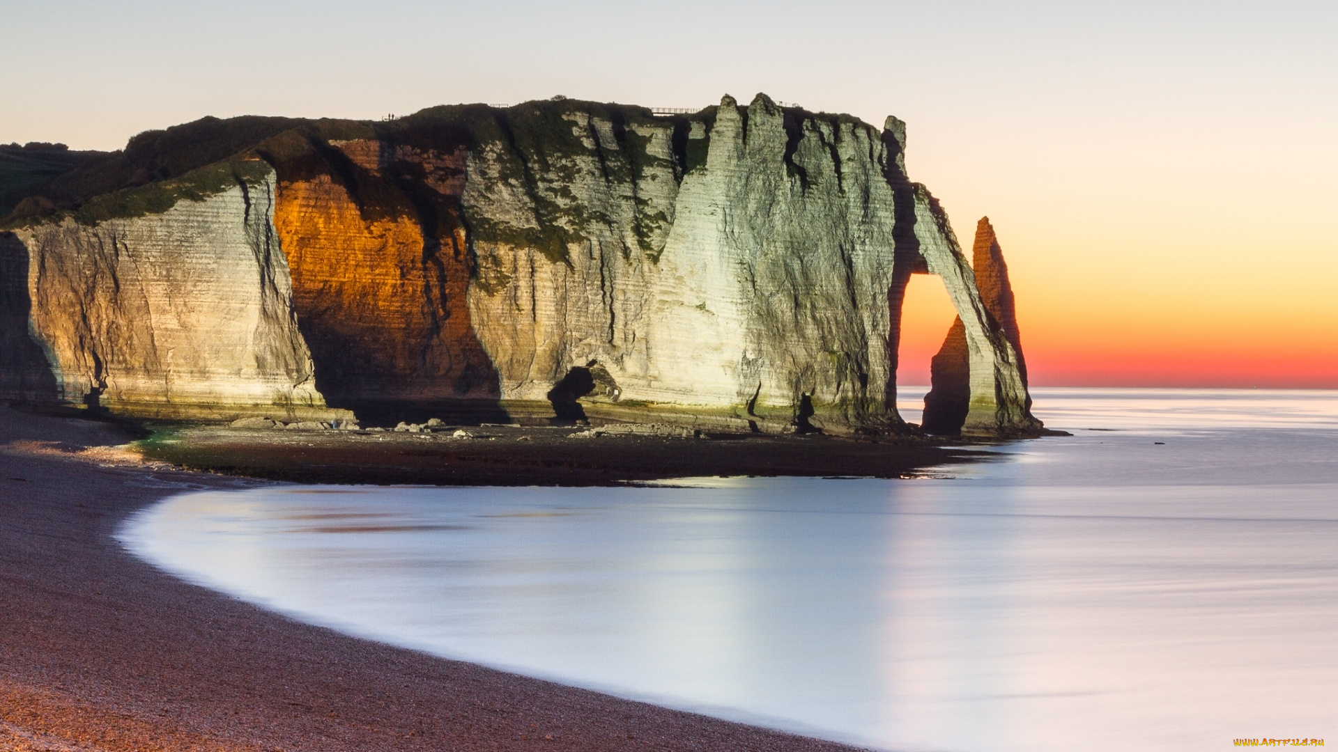 природа, побережье, etretat, cliff, by, night, landscape, normandy, берег, море, скала, небо