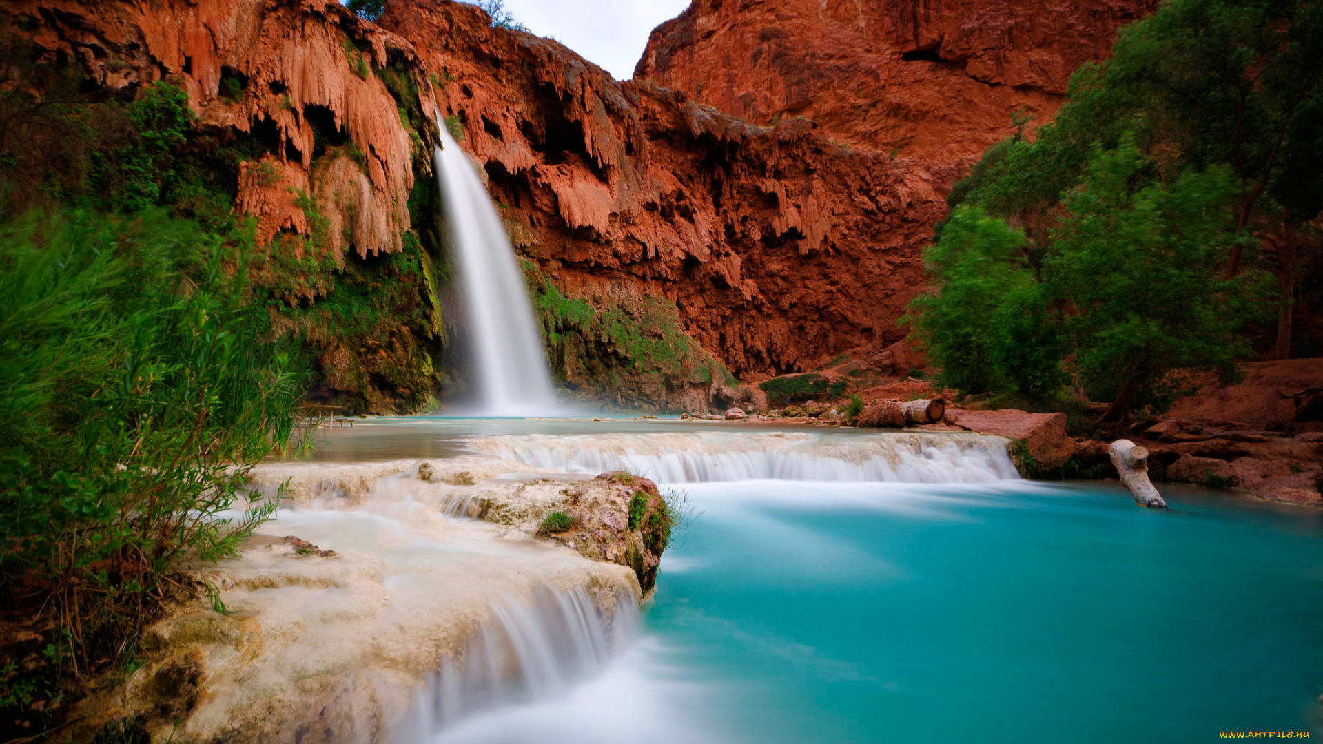 природа, водопады, скалы, небо, сша, arizona