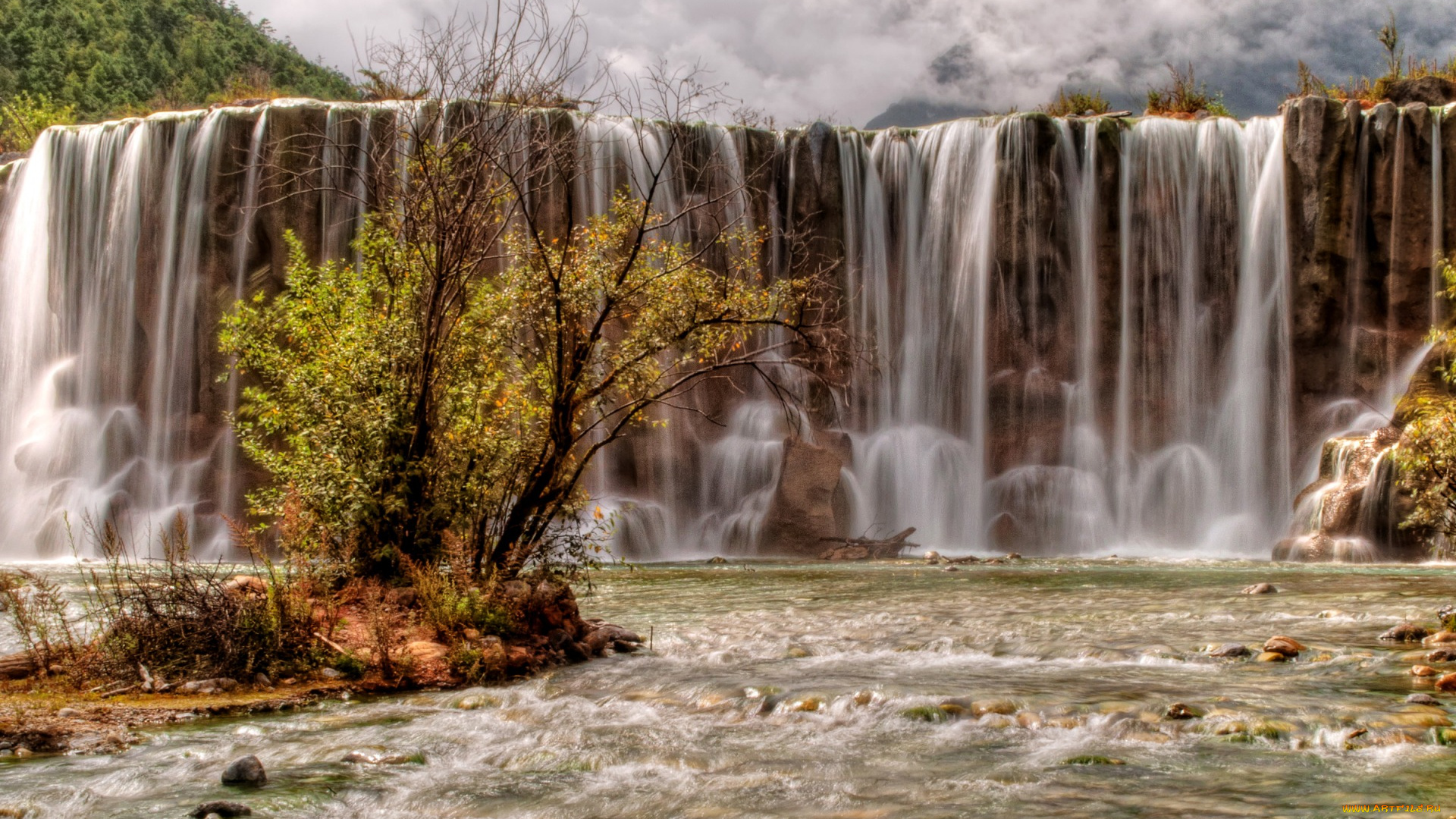 природа, водопады, yulong, snow, mountain, китай, горная, река, камни, скала, водопад