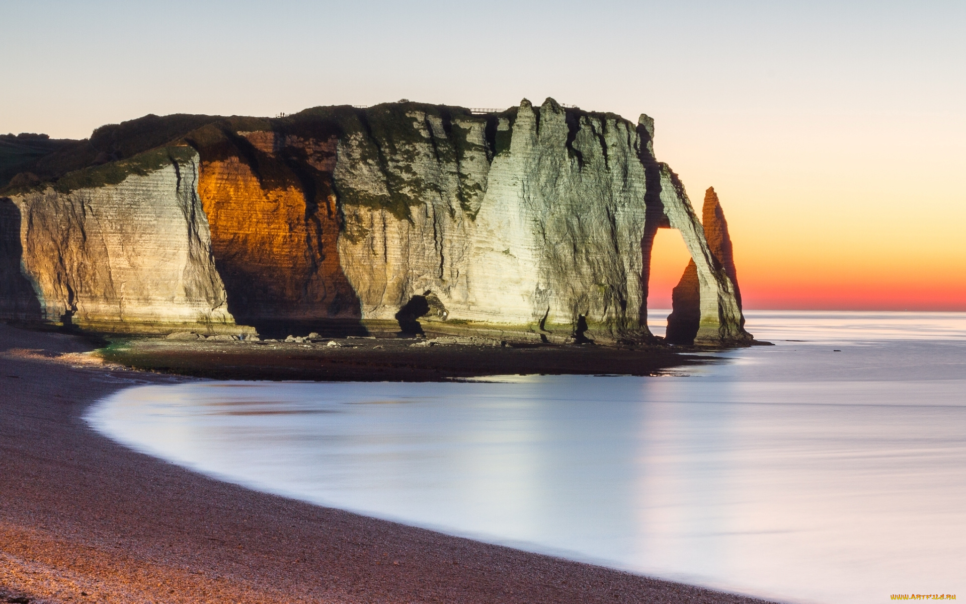 природа, побережье, etretat, cliff, by, night, landscape, normandy, берег, море, скала, небо