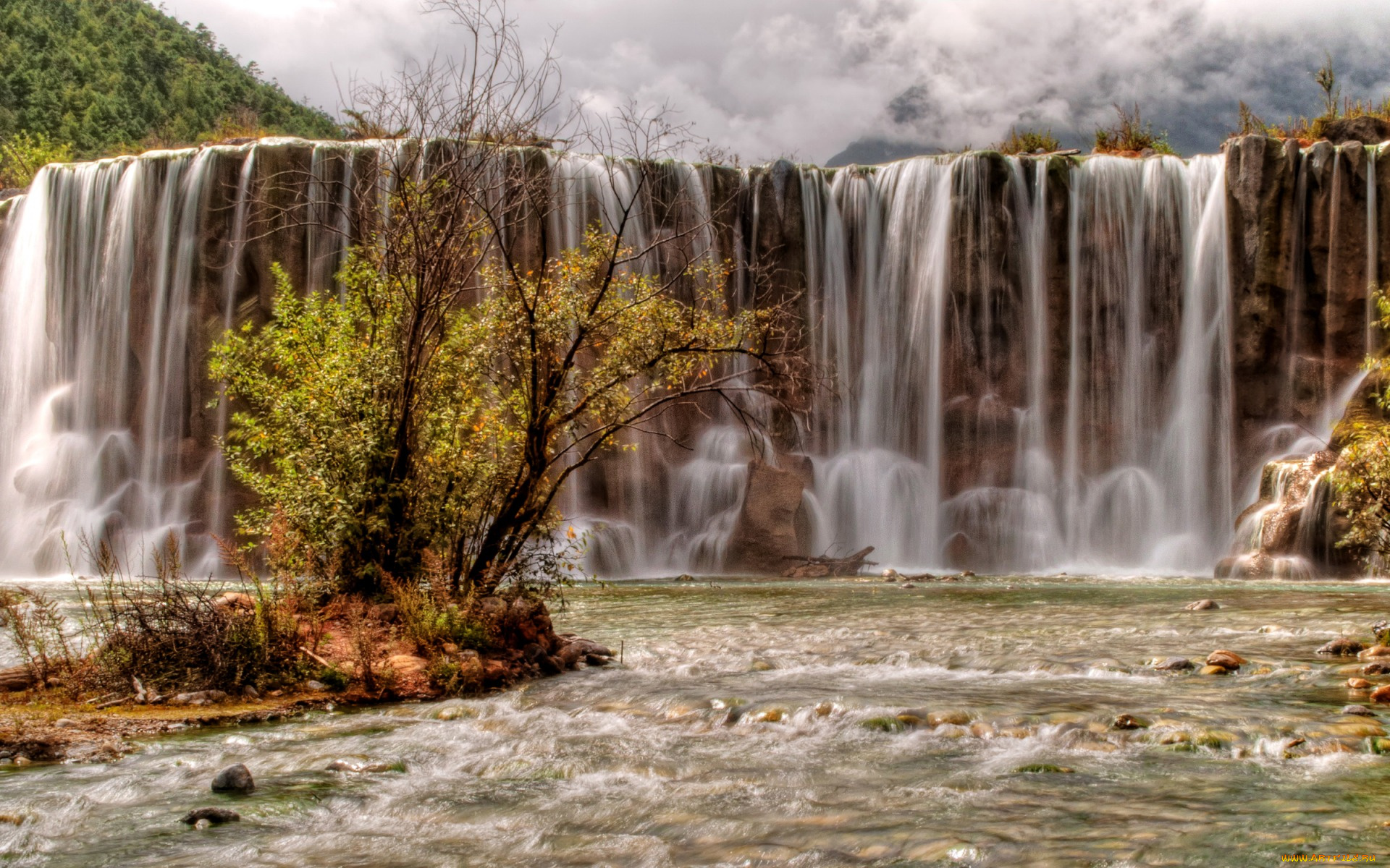 природа, водопады, yulong, snow, mountain, китай, горная, река, камни, скала, водопад