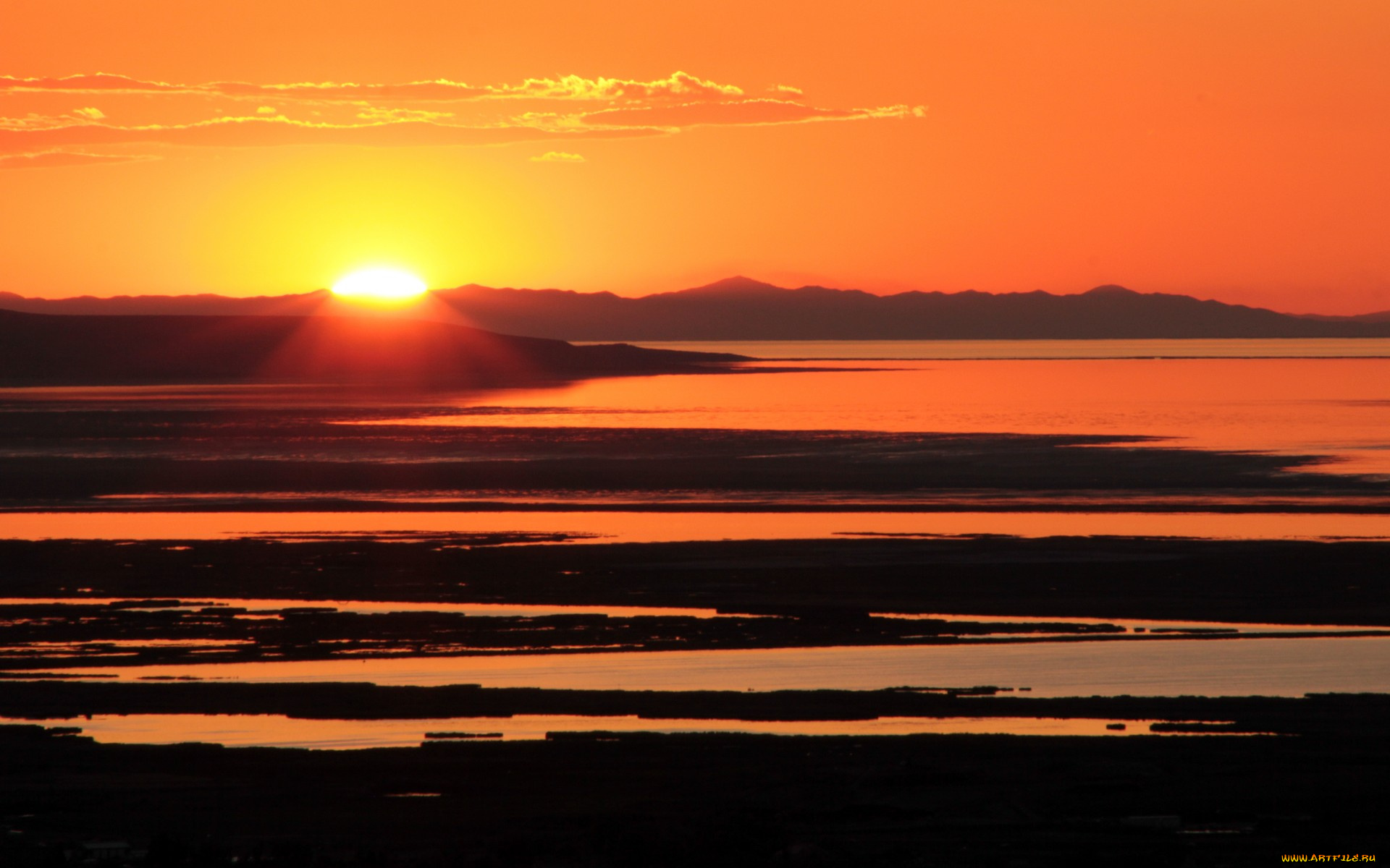 природа, восходы, закаты, the, great, salt, lake, sunset, закат, пейзаж, озеро