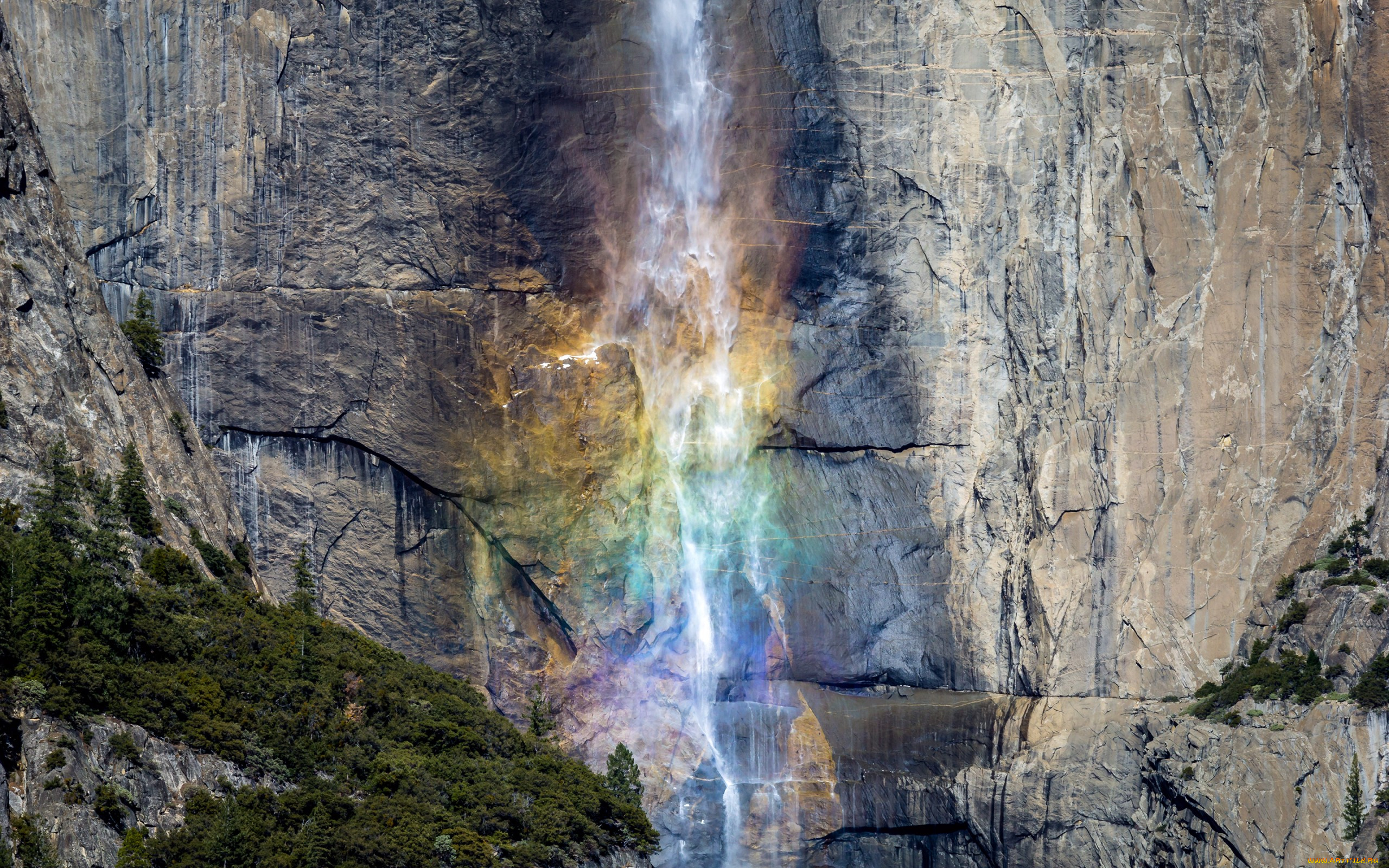 природа, горы, гора, скала, радуга, yosemite, valley, водопад