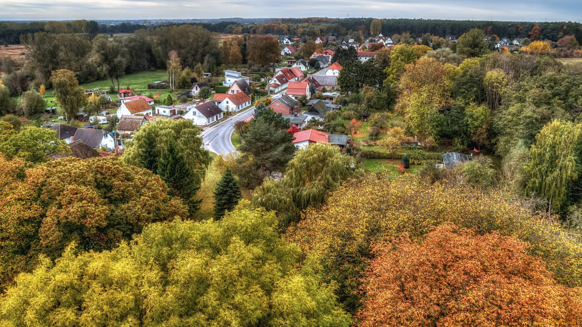 германия, города, -, панорамы, деревья, дома, дорога