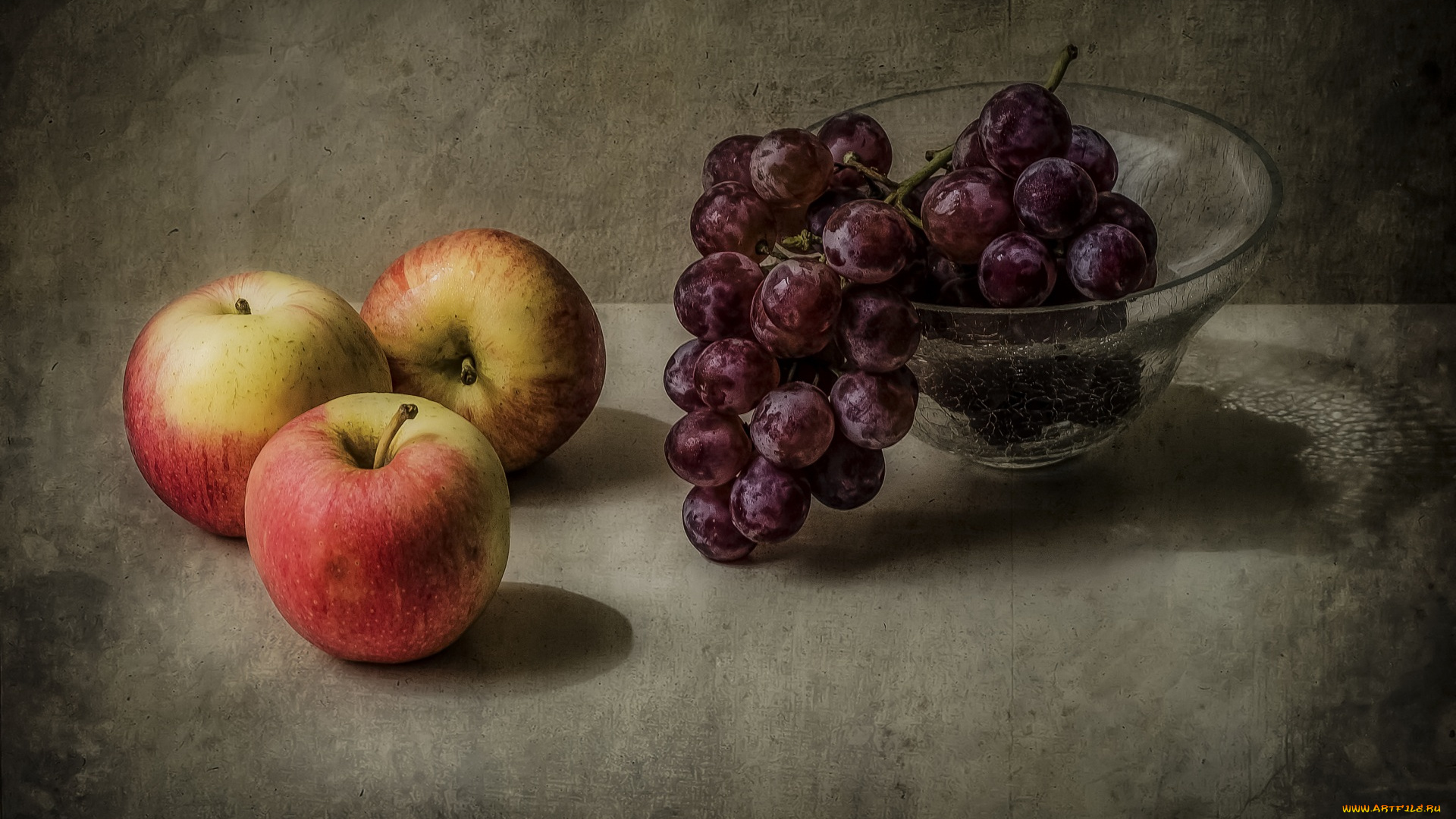 рисованное, еда, яблоки, виноград