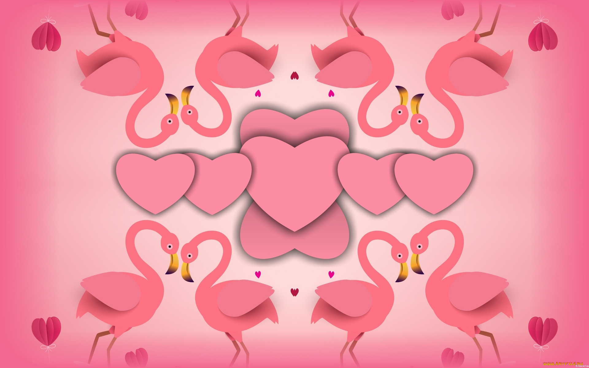 векторная, графика, сердечки, , hearts, сердечки, фламинго