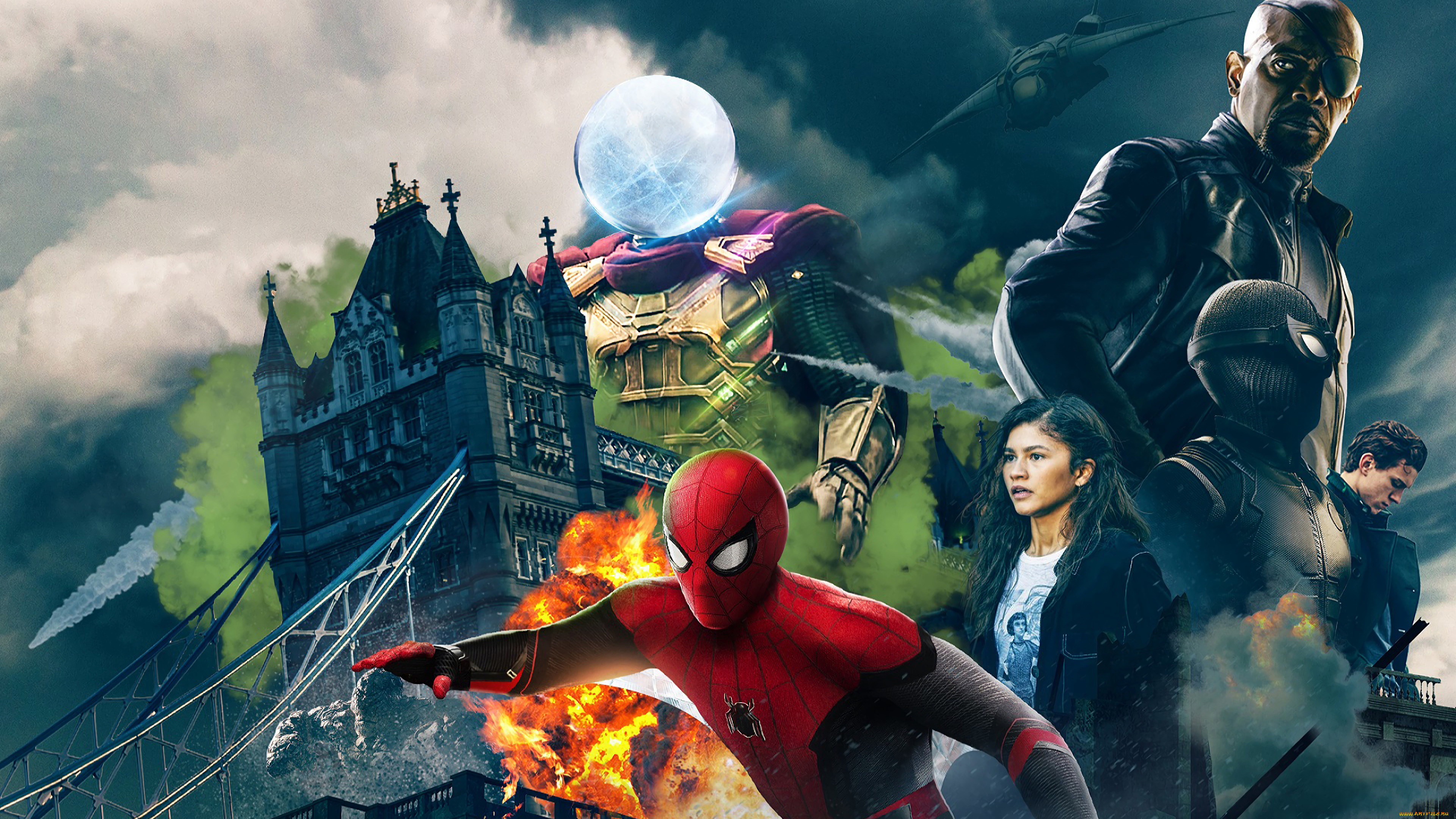 spider-man, , far, from, home, , 2019, кино, фильмы, , far, from, home, постер, боевик, фантастика, человек-паук, вдали, от, дома, сэмюэл, л, джексон, том, холланд