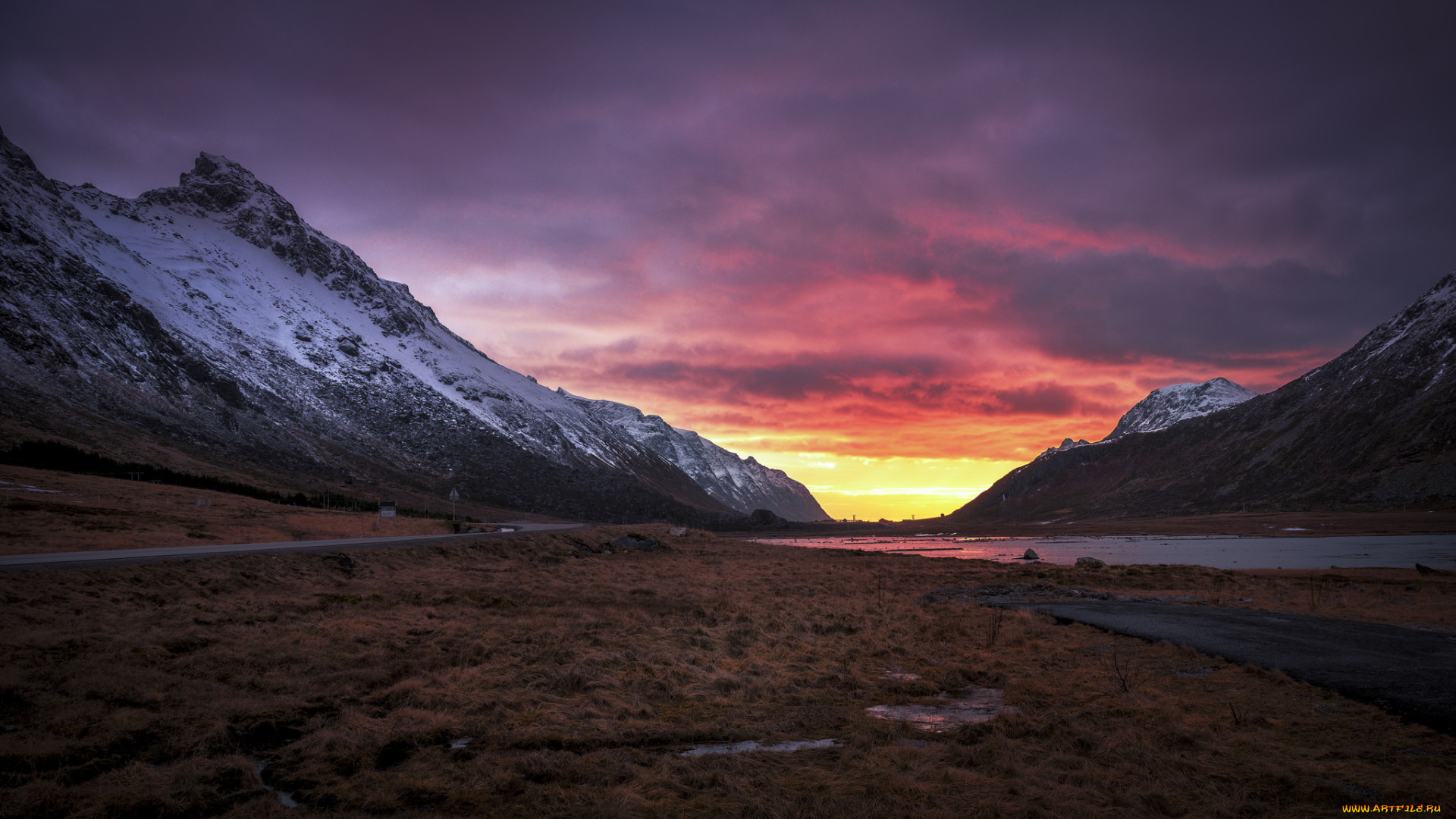 природа, восходы, закаты, долина, рассвет, утро, дорога, горы, норвегия