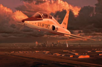 Картинка t-38+talon авиация 3д рисованые v-graphic рисунок самолет небо