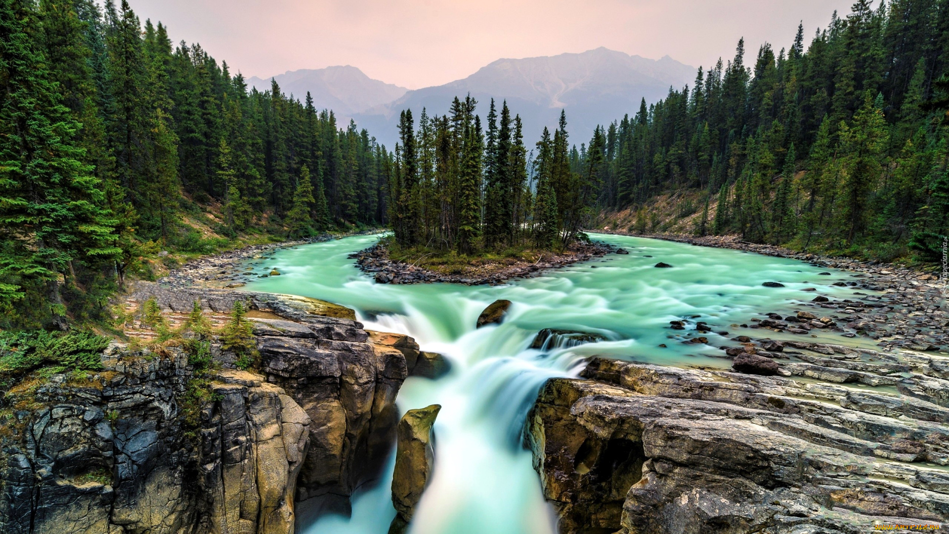 sunwapta, waterfall, alberta, canada, природа, водопады, sunwapta, waterfall