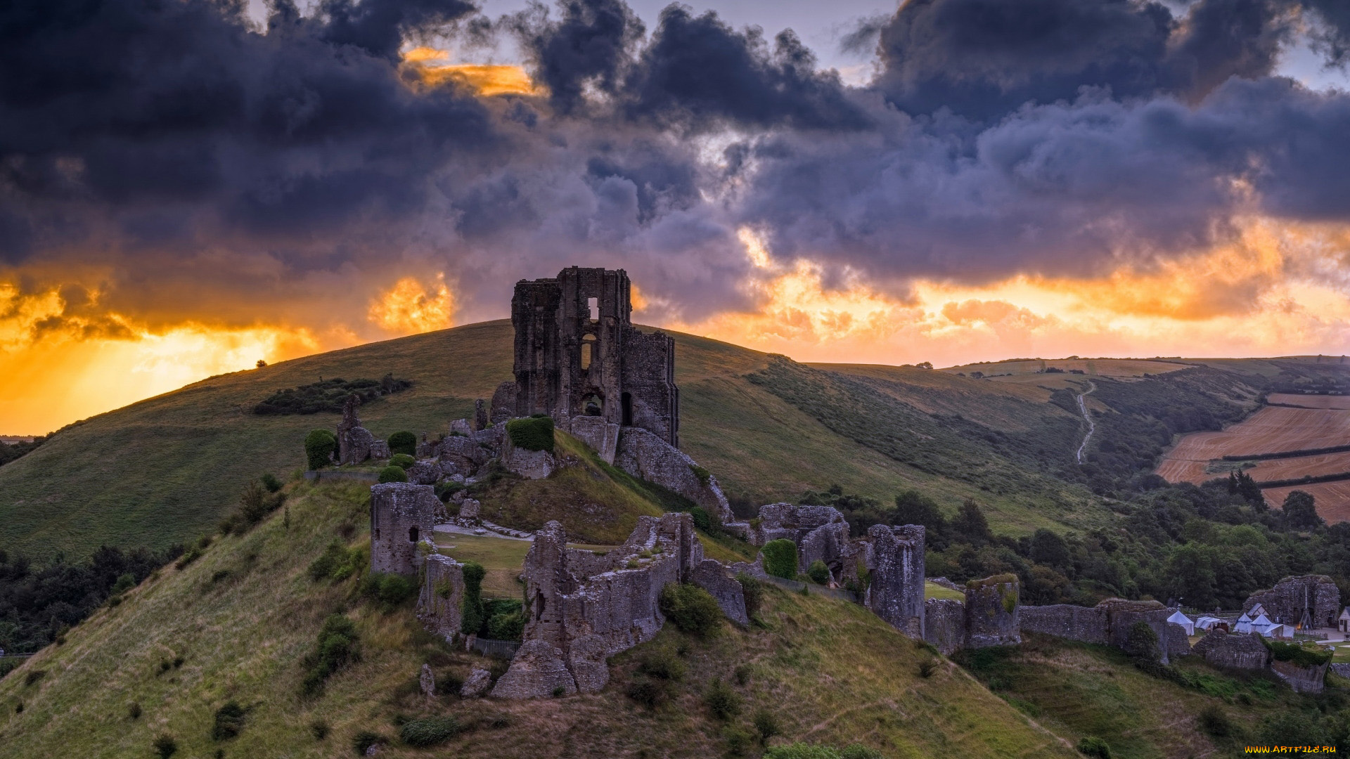 corfe, castle, города, замки, англии, corfe, castle