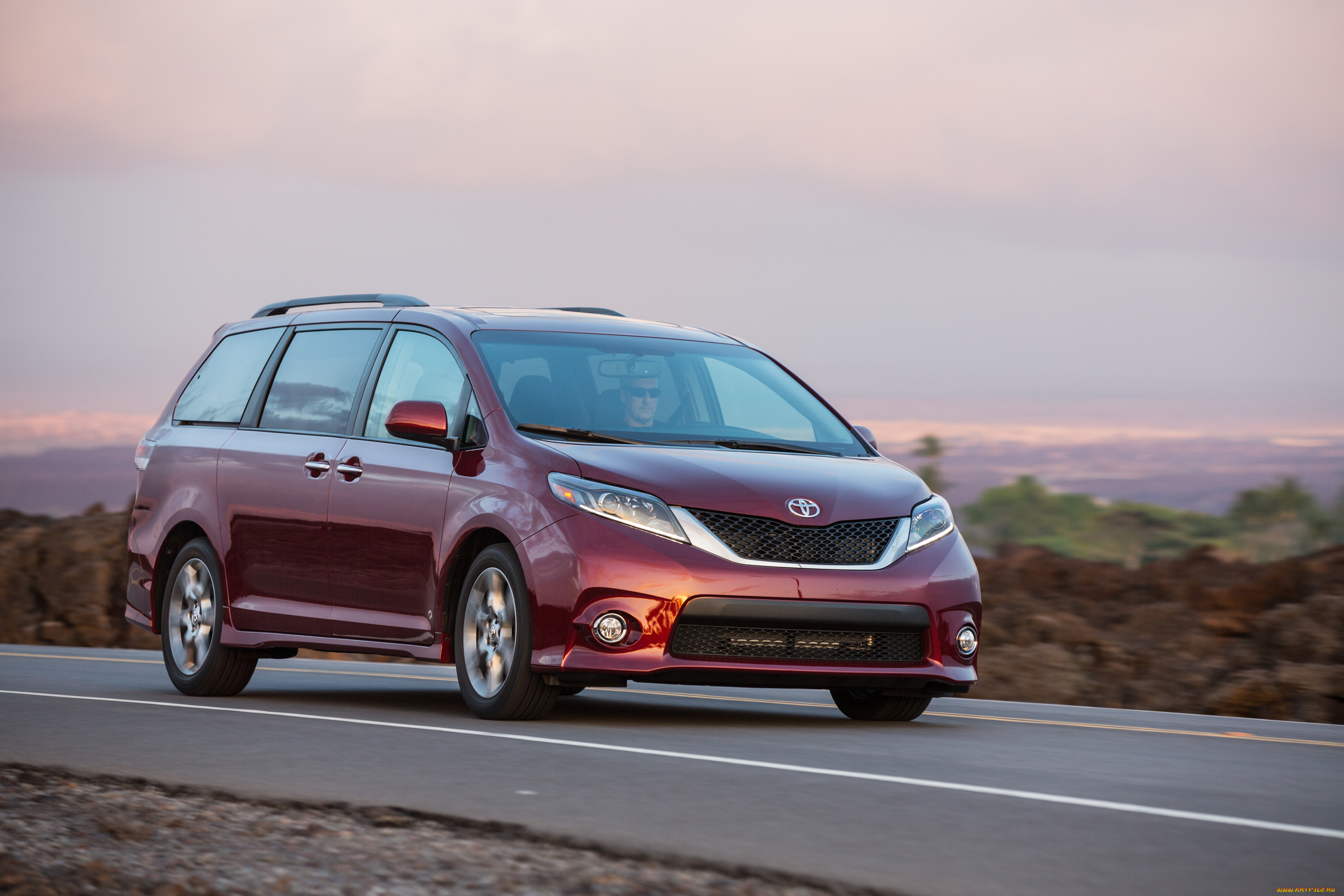 автомобили, toyota, вишневый, sienna, 2015г, se