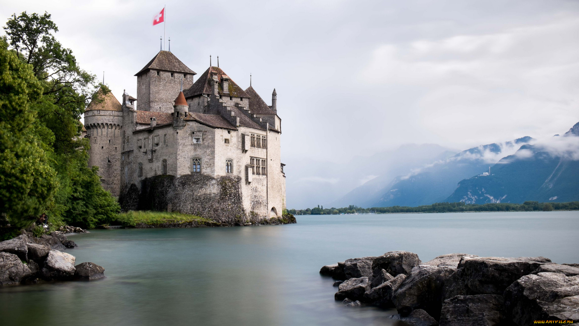 chillon, castle, switzerland, города, замки, швейцарии, озеро, горы