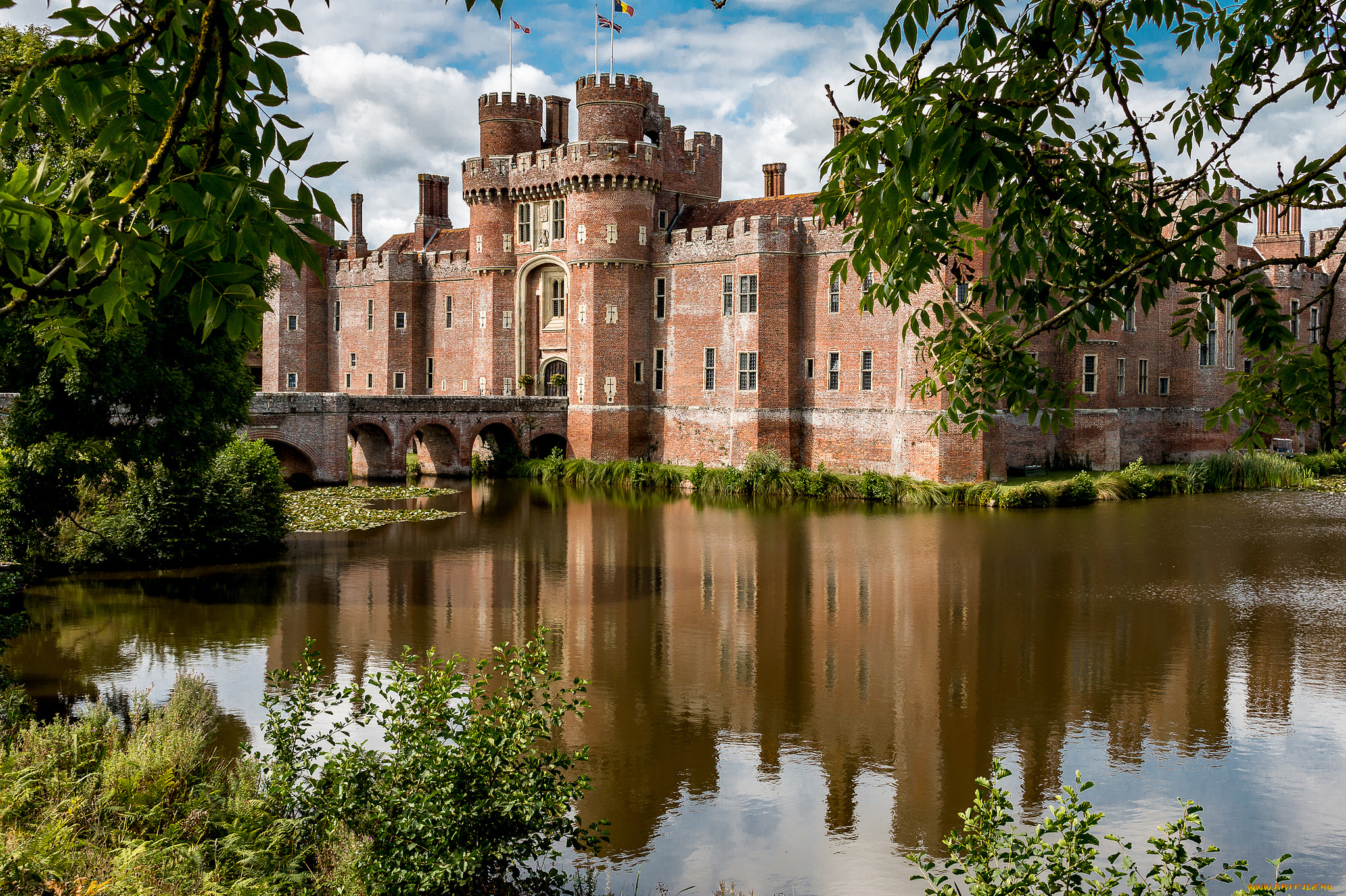 castle, at, herstmonceux, города, замки, англии, парк, замок