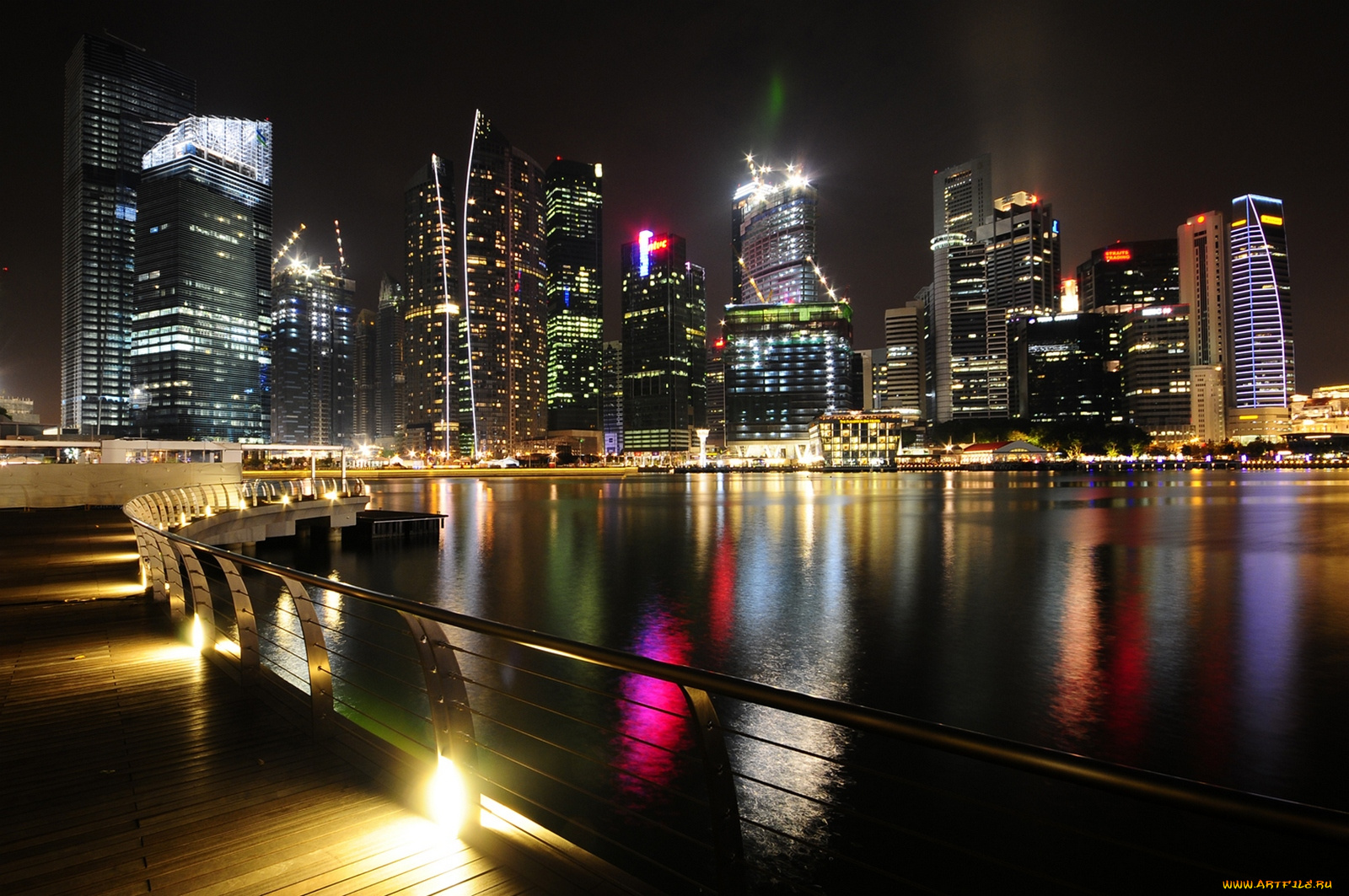 города, сингапур, огни, залив, ночь