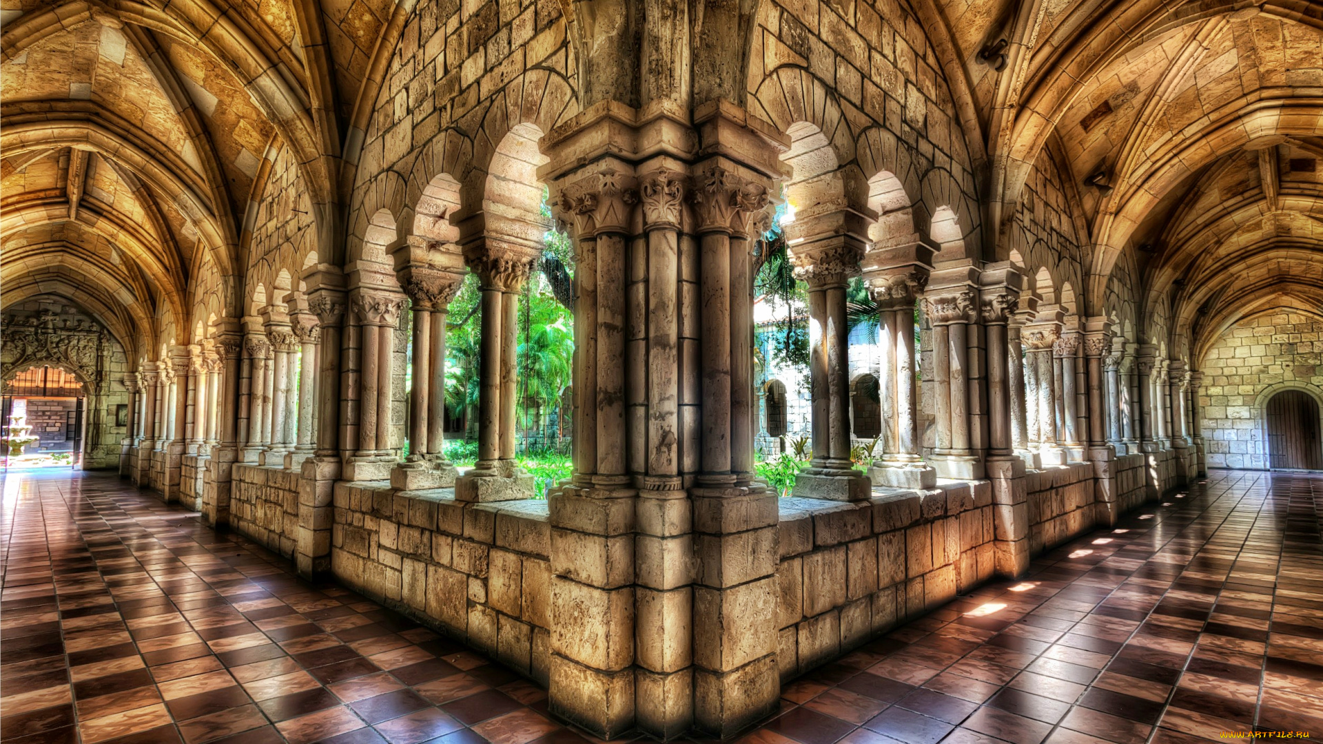 cloisters, of, the, ancient, spanish, monastery, интерьер, холлы, лестницы, корридоры, монастырь, галерея, аркада