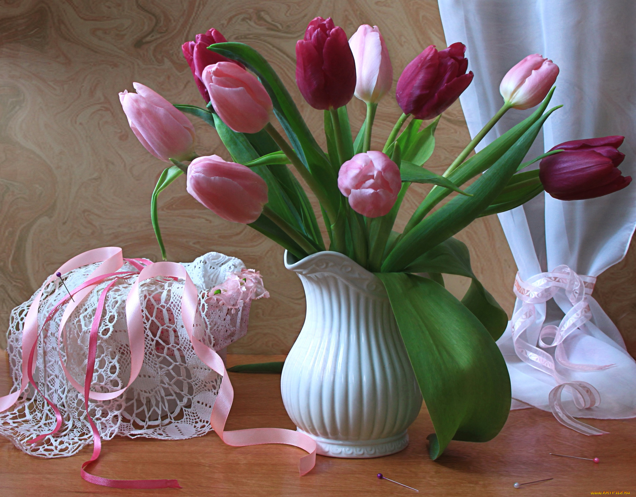 цветы, тюльпаны, булавки, букет