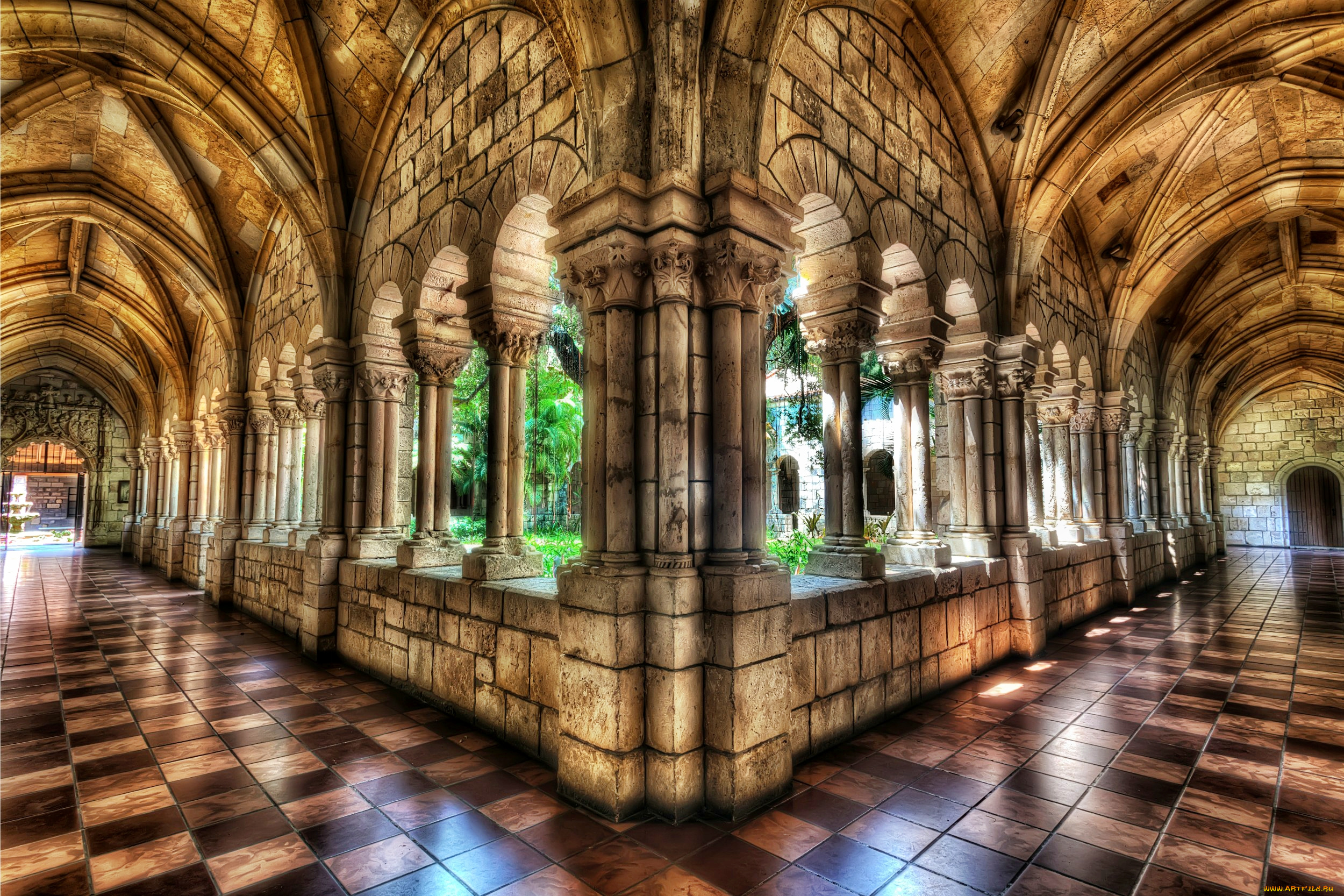cloisters, of, the, ancient, spanish, monastery, интерьер, холлы, лестницы, корридоры, монастырь, галерея, аркада