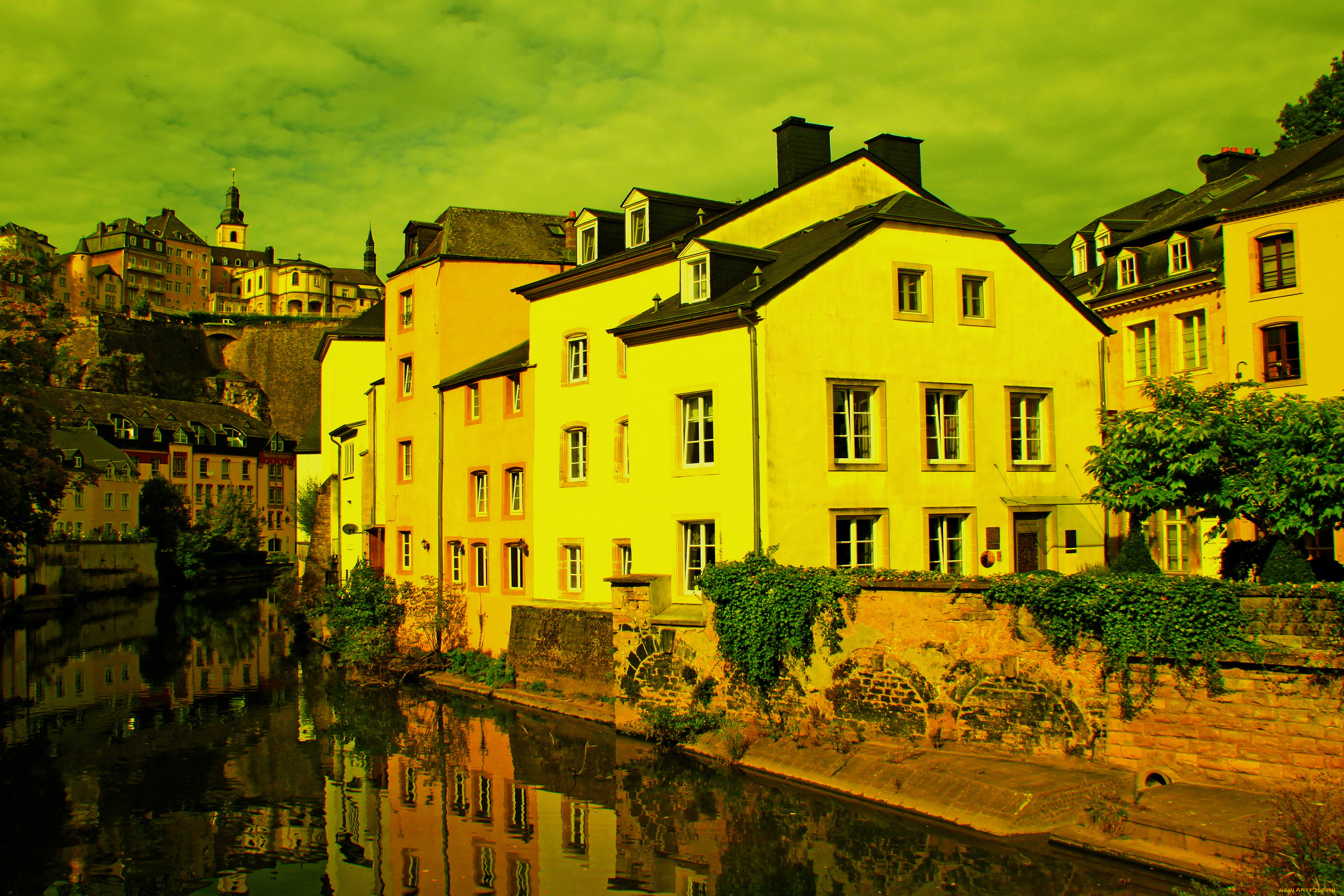 luxemburg, города, улицы, площади, набережные, деревья, река, дома