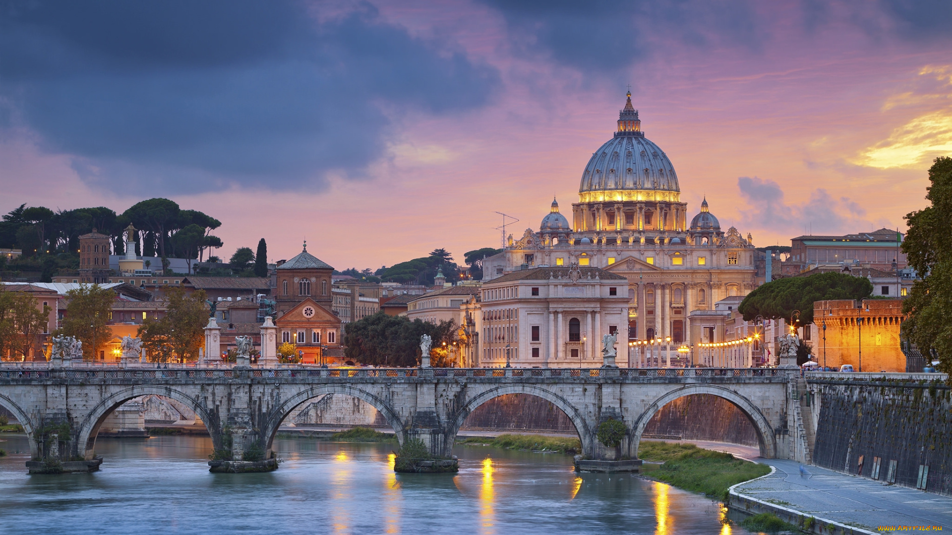rome, города, рим, , ватикан, , италия, река, мост, собор