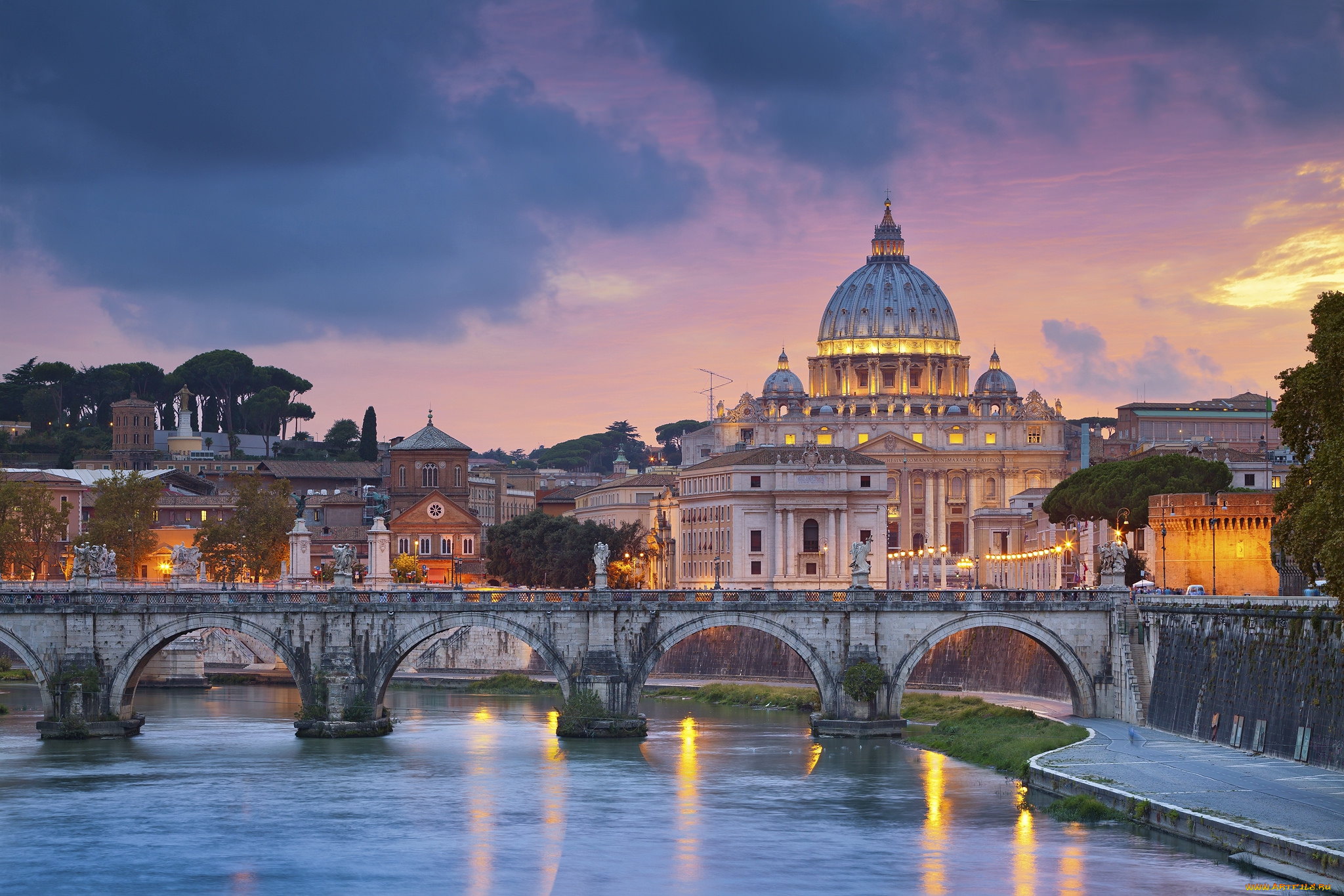 rome, города, рим, , ватикан, , италия, река, мост, собор