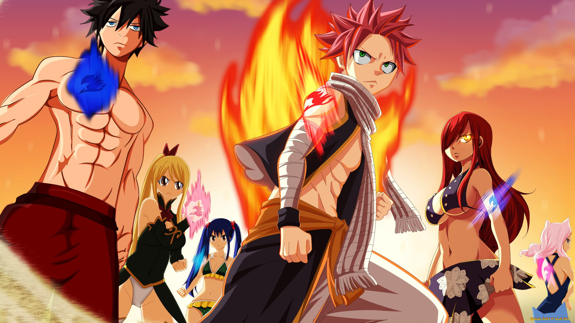 аниме, fairy, tail, fairy, tail, happy, erza, scarlet, dragon, slayer