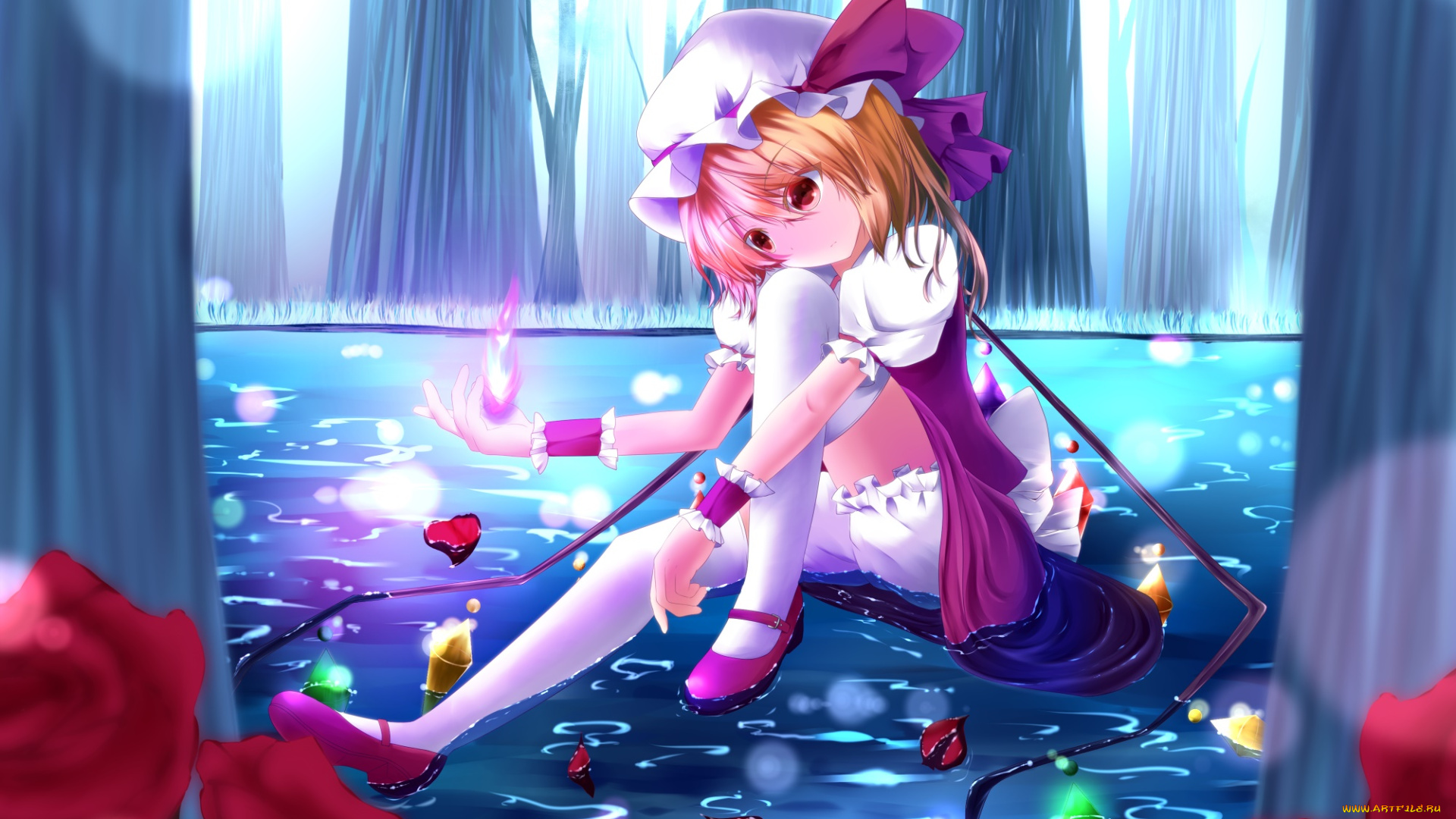 аниме, touhou, взгляд, девушка, фон