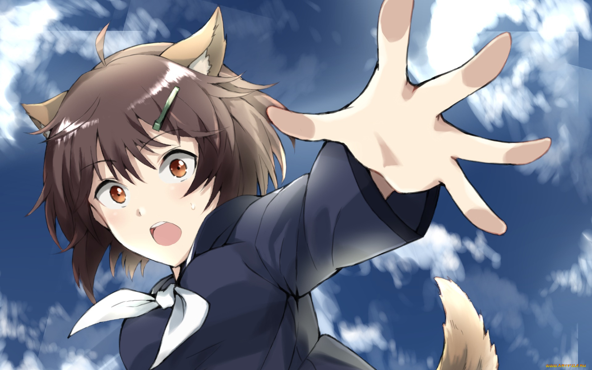 аниме, strike, witches, взгляд, девушка, фон