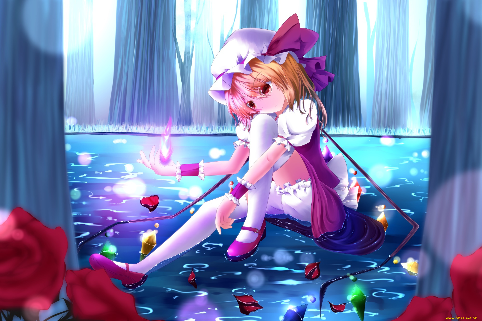 аниме, touhou, взгляд, девушка, фон