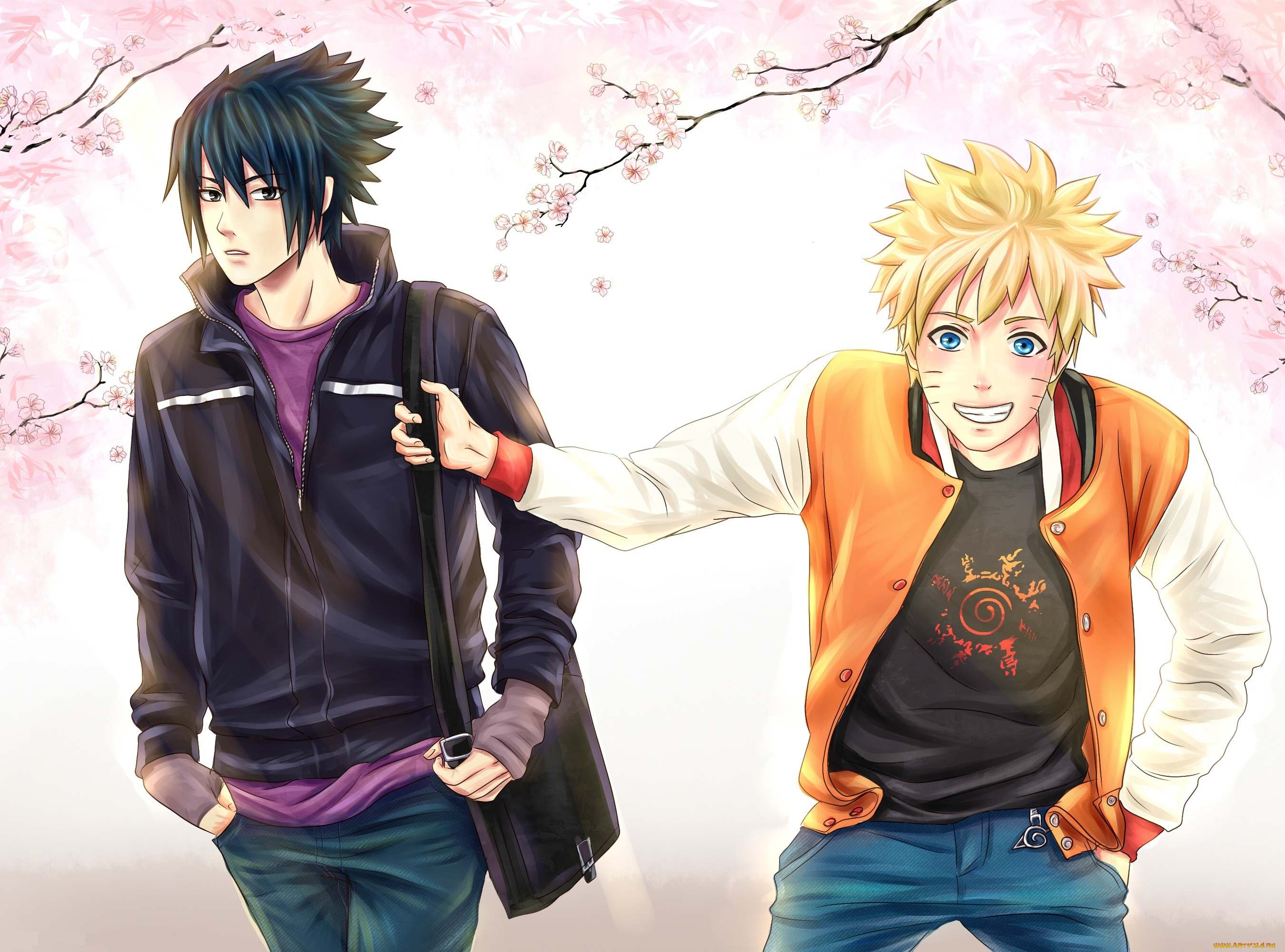 аниме, naruto, сакура, art, sasuke, весна, друзья