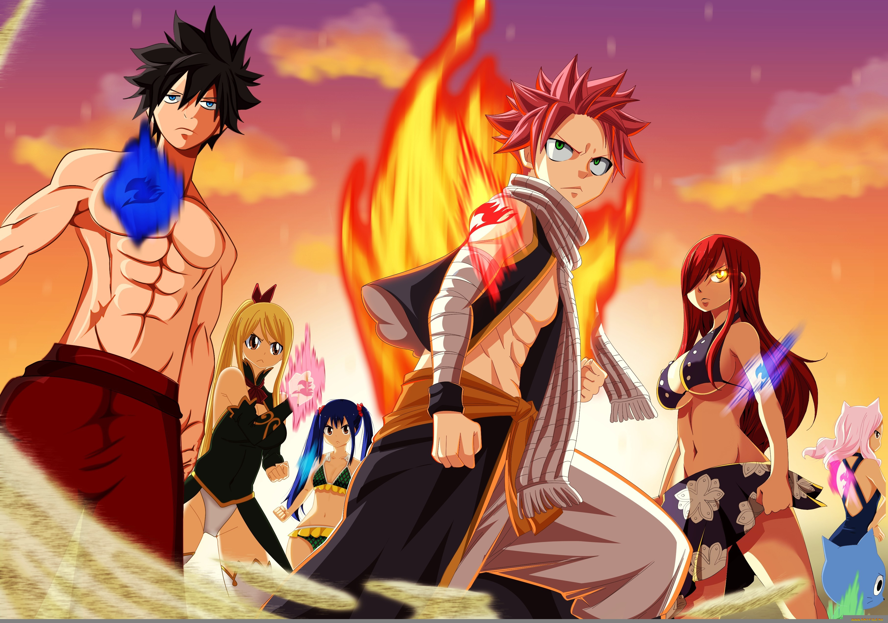 аниме, fairy, tail, fairy, tail, happy, erza, scarlet, dragon, slayer