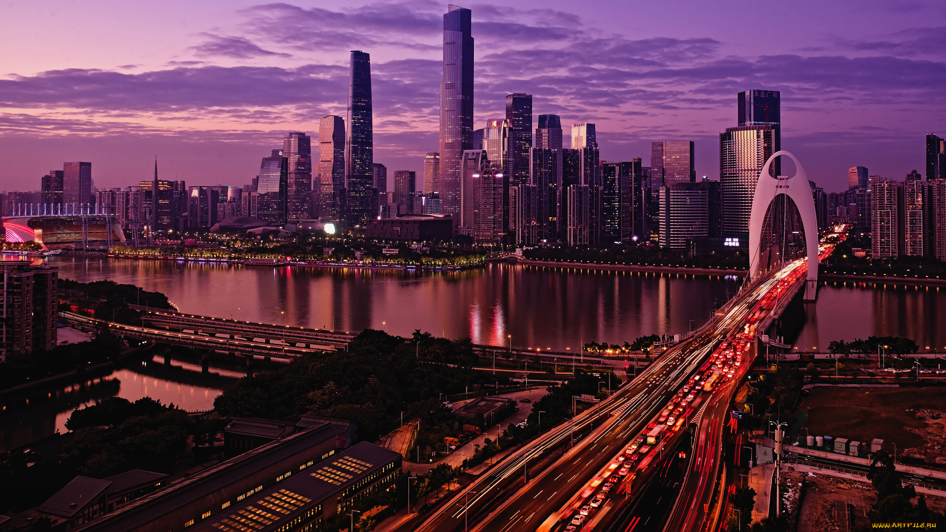 guangzhou, china, города, -, огни, ночного, города, мегаполис, город, китай, гуанчжоу