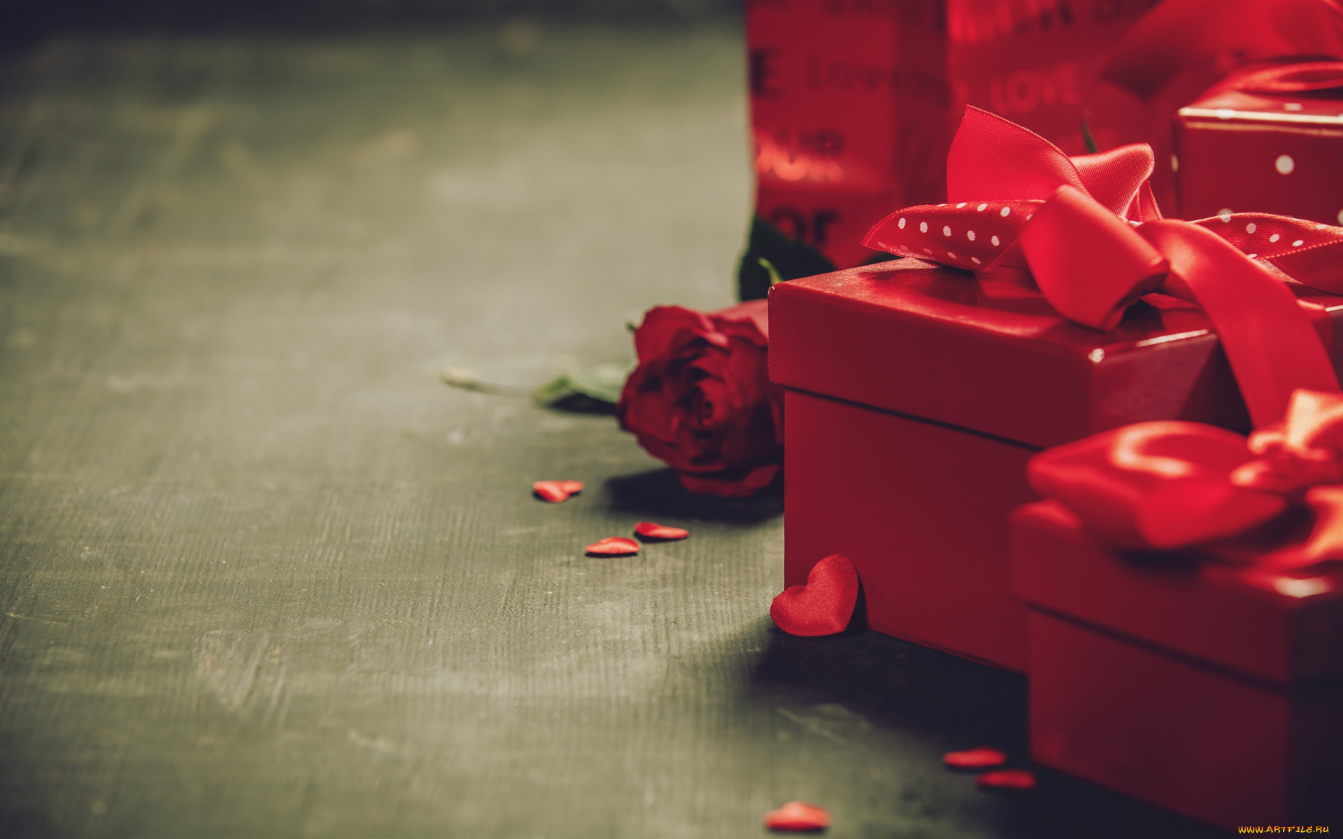 праздничные, подарки, и, коробочки, коробки, подарки, роза, сердечки