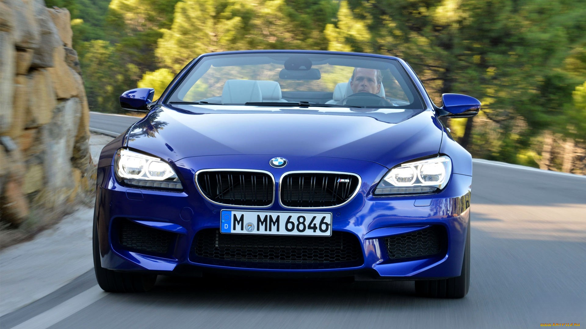 bmw, m6, автомобили, bmw, синий, дорога, поворот, деревья