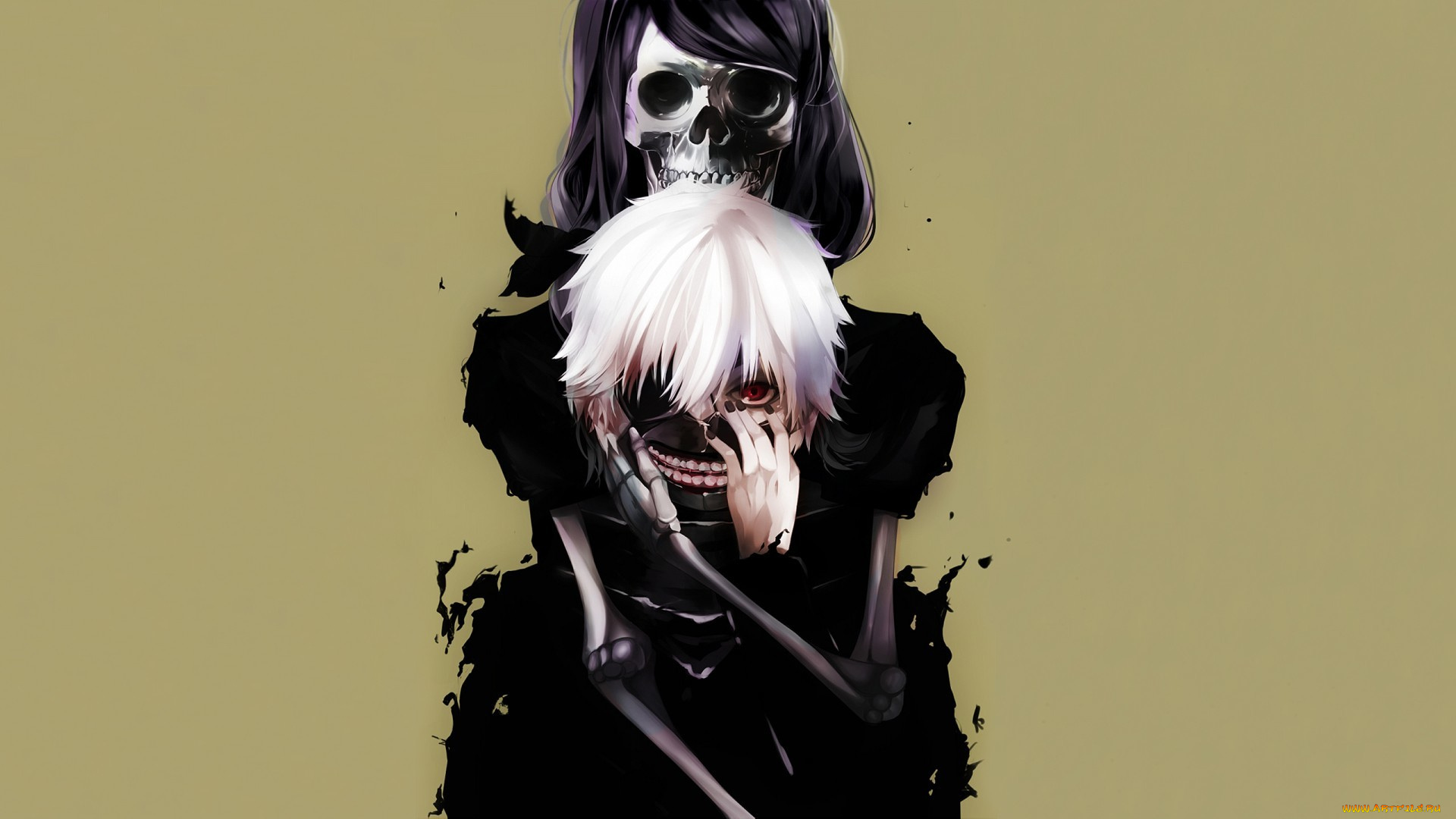 аниме, tokyo, ghoul, tokyo, ghoul, токийский, гуль, ken, kaneki, kamishiro, rize, скелет, парень, маска, красный, глаз