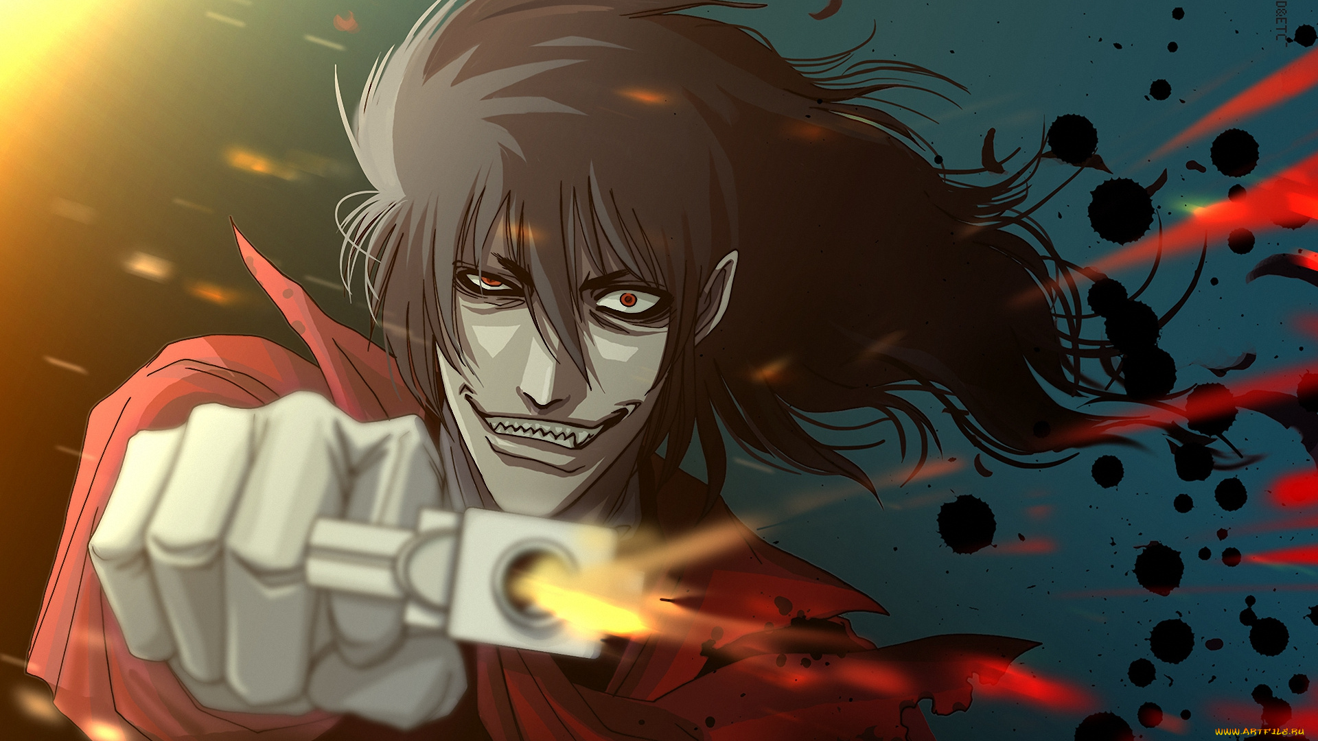 аниме, hellsing, dracula, vampire, alucard, дракула, вампир, взгляд, алукард, выстрел, пистолет