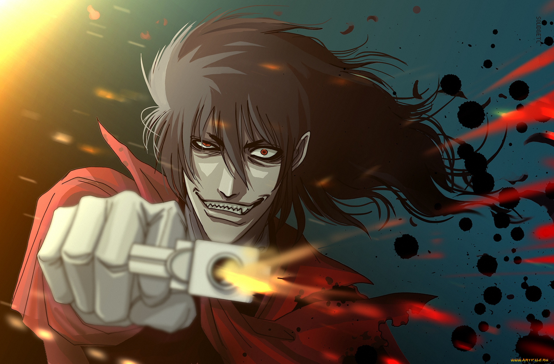 аниме, hellsing, dracula, vampire, alucard, дракула, вампир, взгляд, алукард, выстрел, пистолет