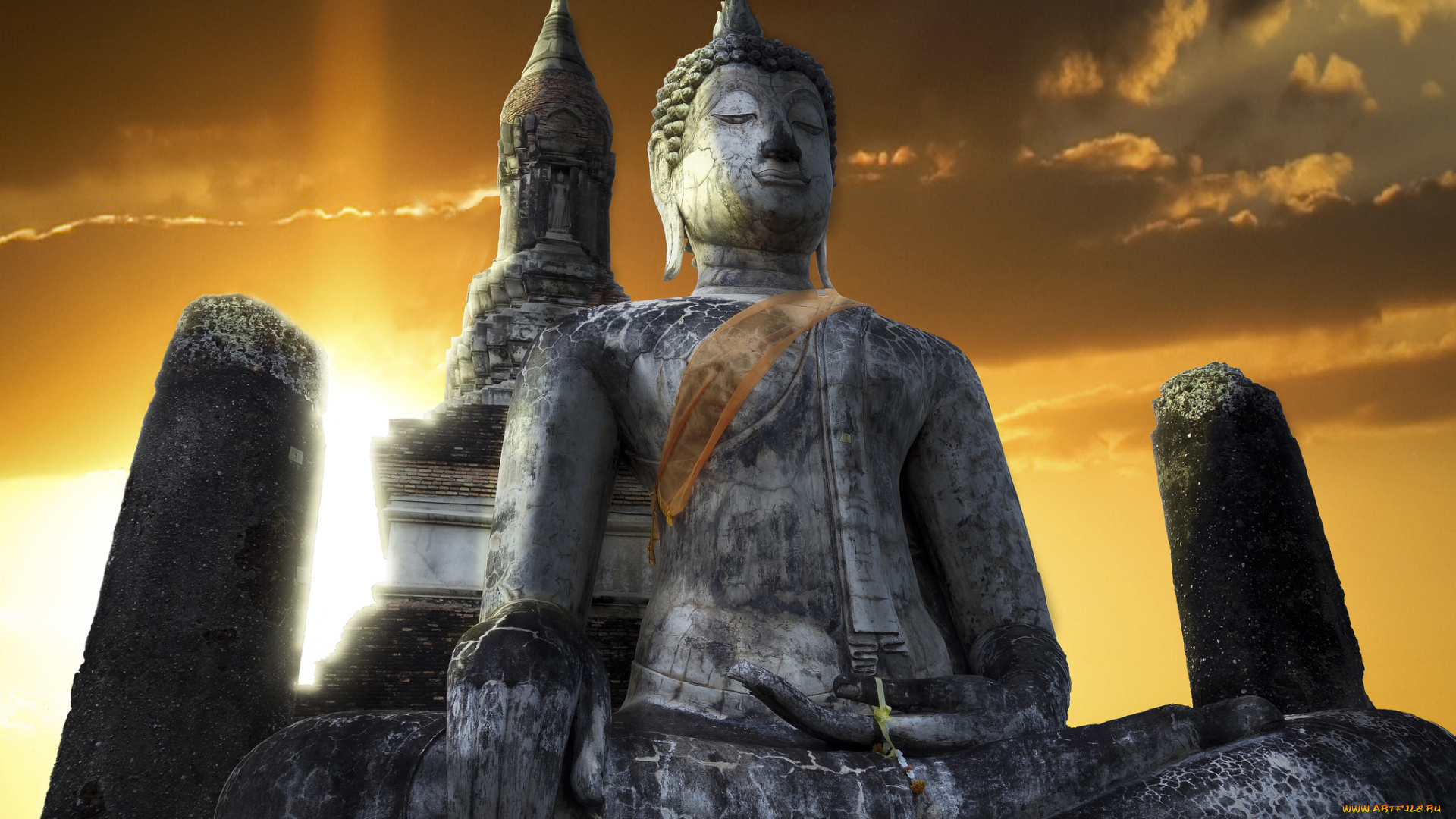 города, -, исторические, , архитектурные, памятники, buddha, сукхотаи, thailand, sukhothai, небо, будда, храм, тайланд