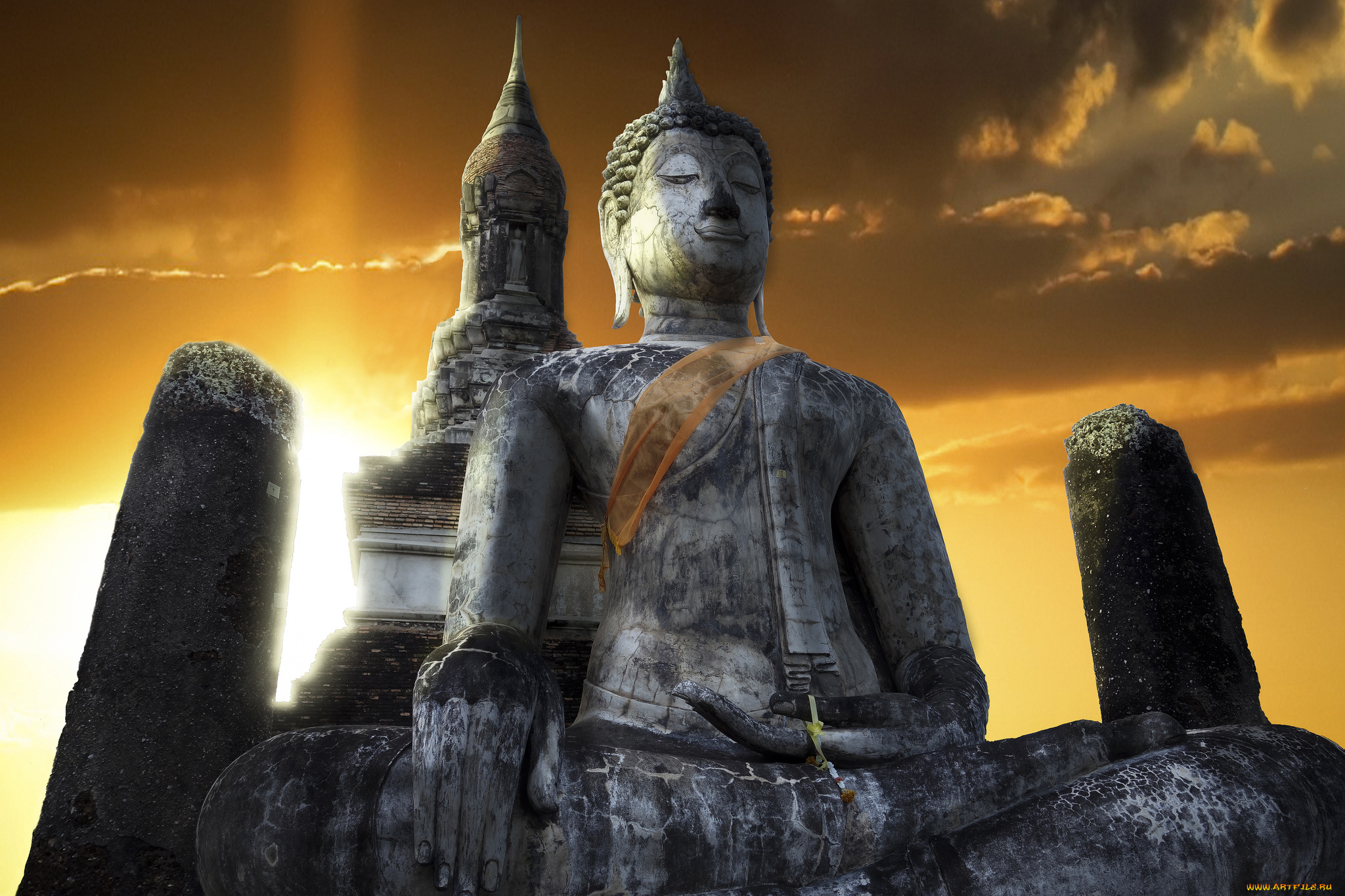города, -, исторические, , архитектурные, памятники, buddha, сукхотаи, thailand, sukhothai, небо, будда, храм, тайланд