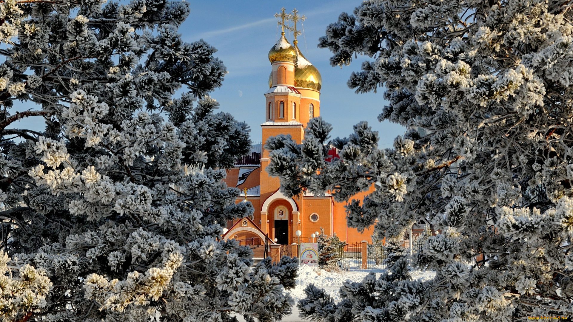 свято, никольский, храм, темиртау, города, православные, церкви, монастыри, деревья, зима