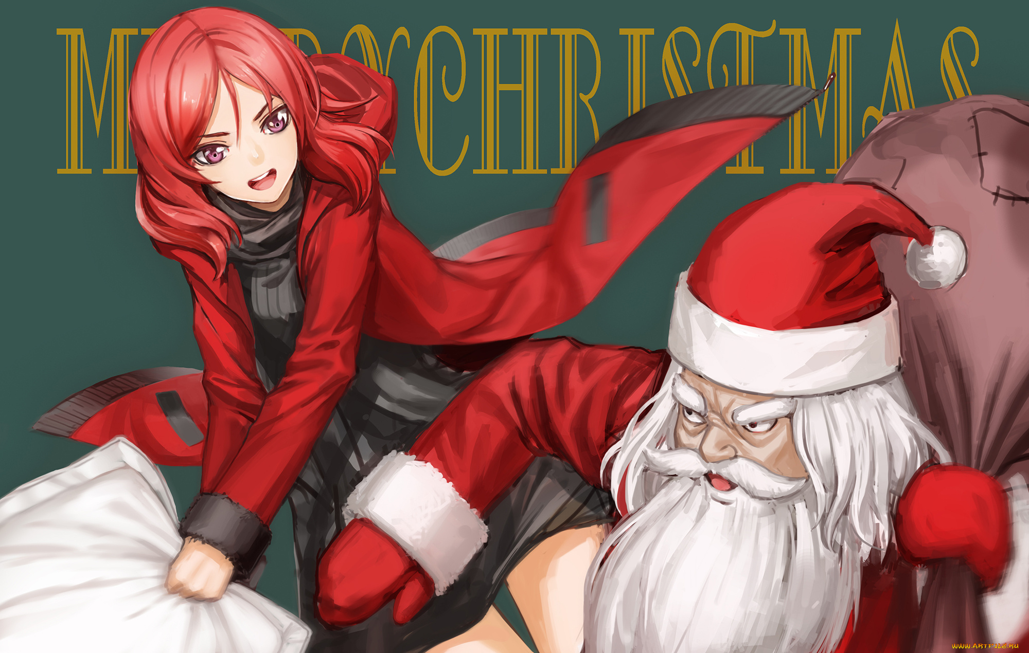 аниме, зима, , новый, год, , рождество, nishikino, maki, дед, мороз, zhouran, christmas, арт, santa, claus, девушка