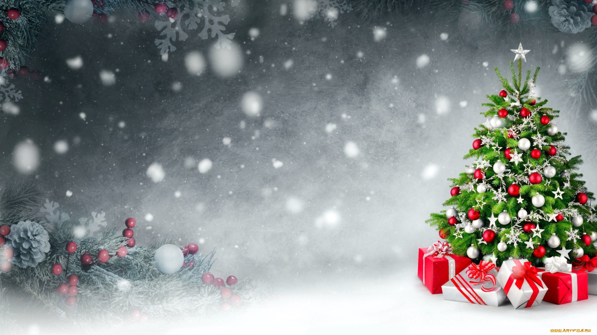праздничные, ёлки, елка, снег, подарки