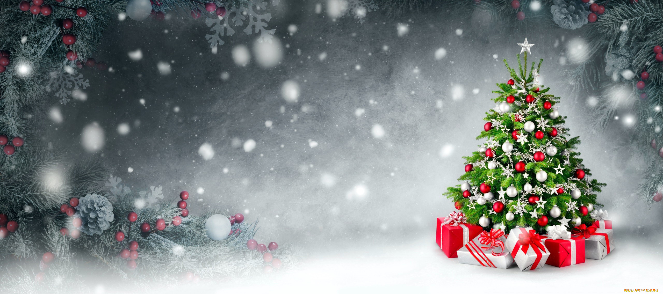 праздничные, ёлки, елка, снег, подарки