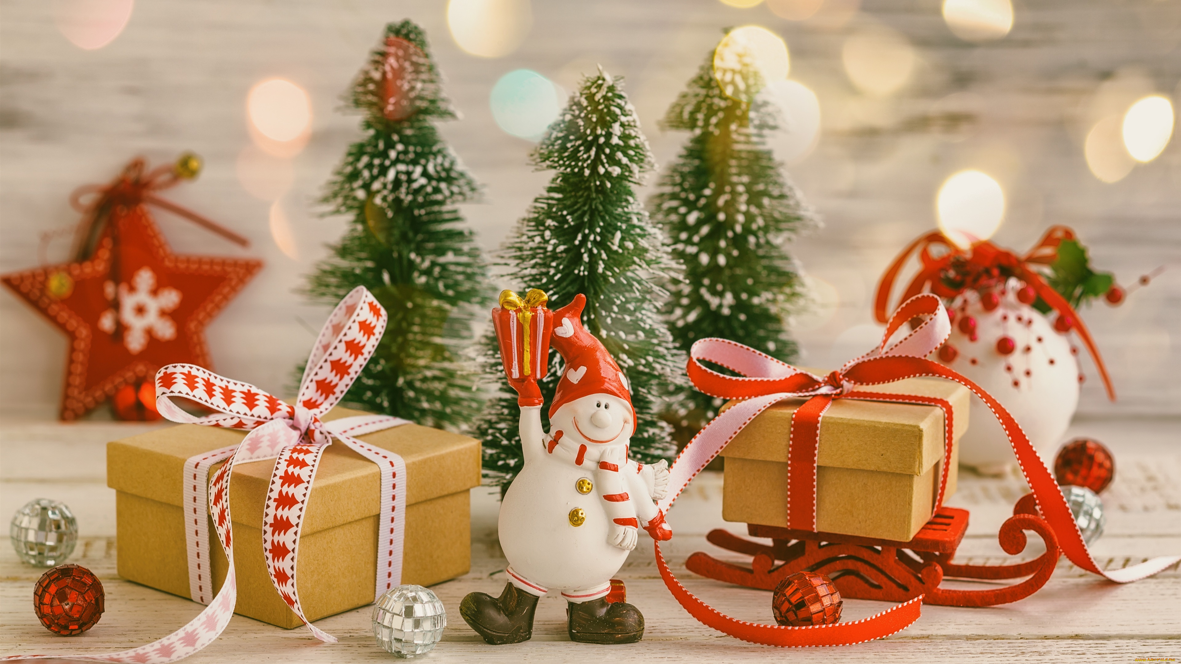 праздничные, подарки, и, коробочки, украшения, санки, подарки, коробки, ёлочки, снеговик