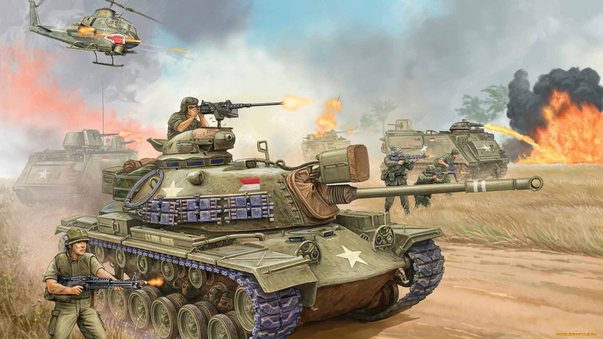 рисованные, армия, m48a3, 1950-хг, patton, сша, танк, средний