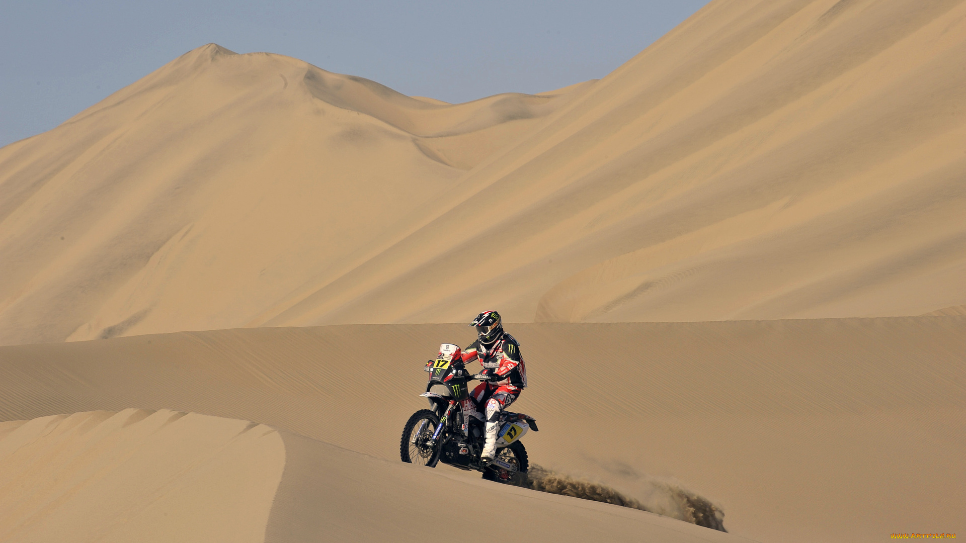 спорт, мотокросс, жара, небо, пустыня, мото, дюна, песок, мотоцикл, dakar