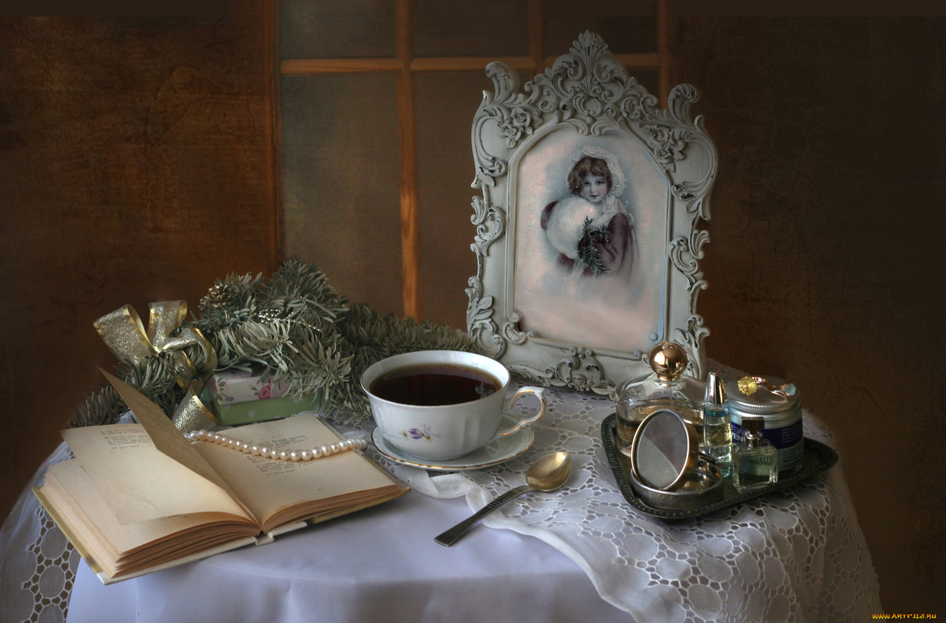 еда, натюрморт, ожерелье, фото, книга, чашка, чай