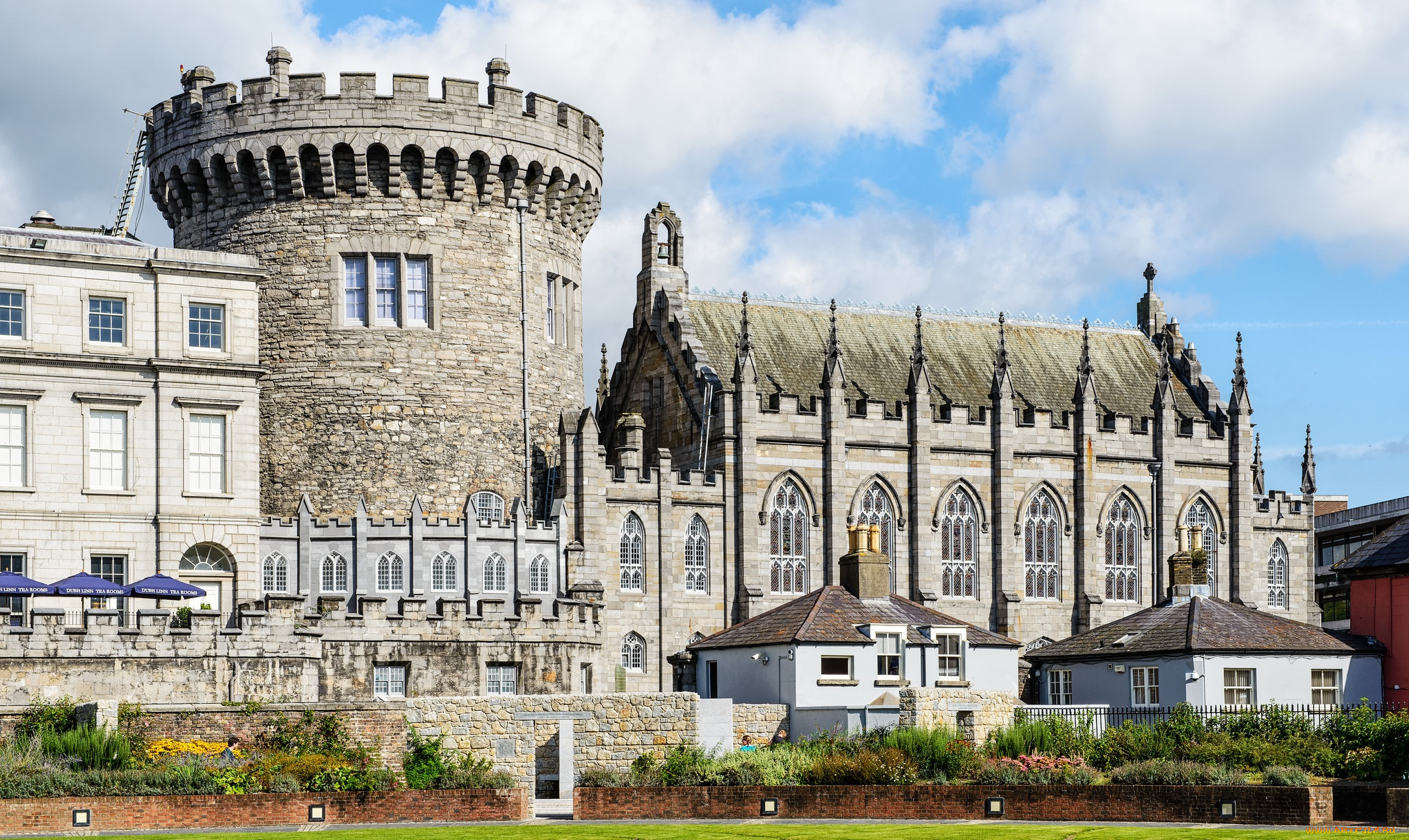 dublin, castle, города, -, столицы, государств, башня, замок, шпили, парк, стена