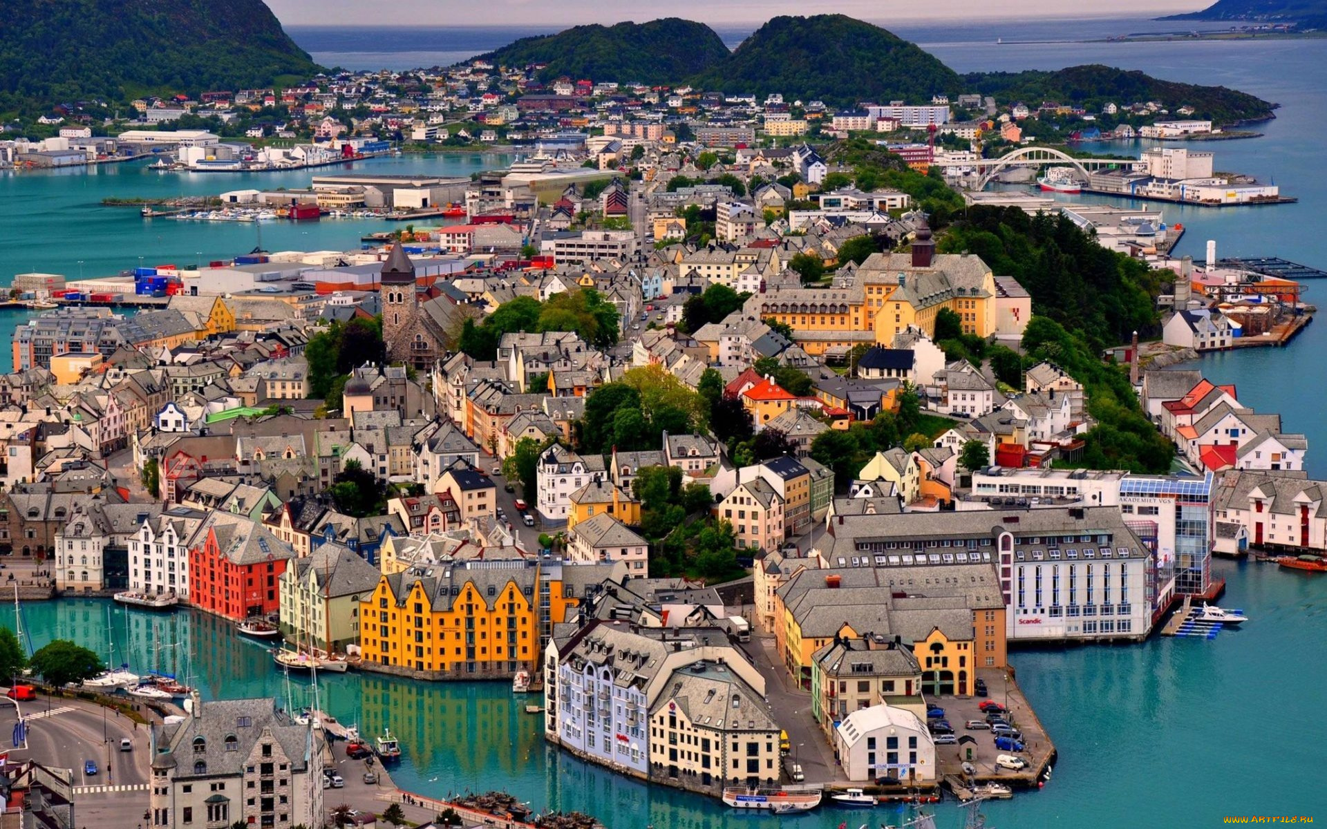 города, олесунн, , норвегия, панорама