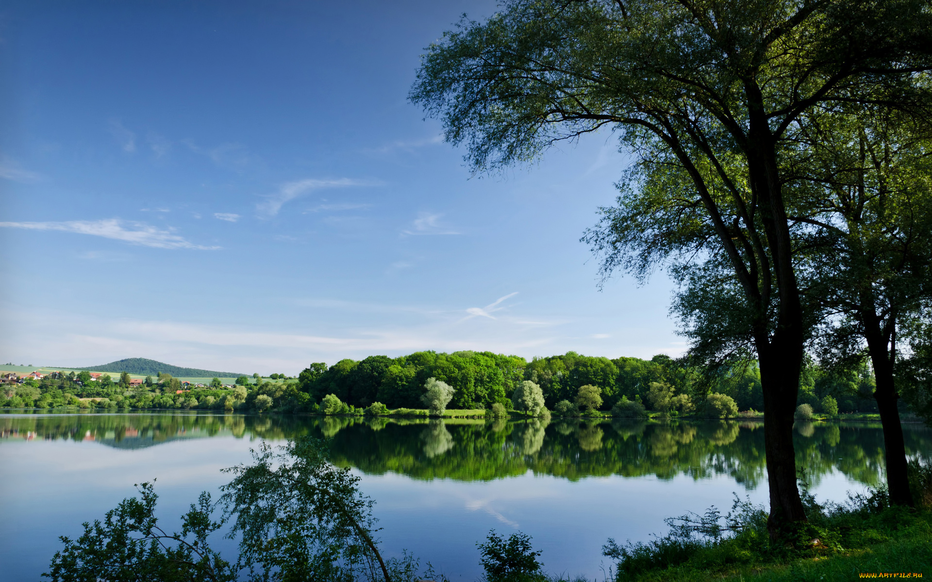 природа, реки, озера, пейзаж, небо, деревья, вода, озеро, река